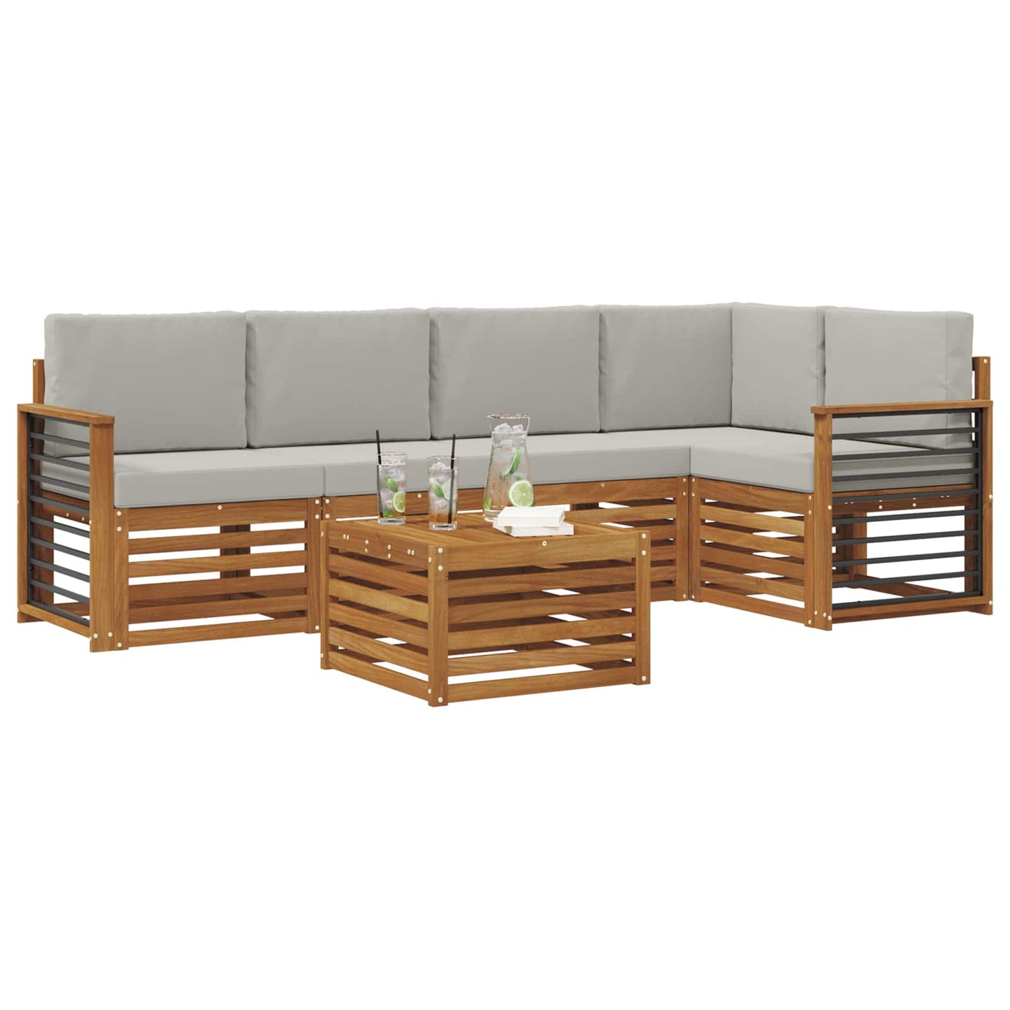 Hoekbank Set 6 pcs Natuurlijk en Lichtgrijs Massief Acaciahout is nu te koop bij PeponiXL, paradijselijk wonen!