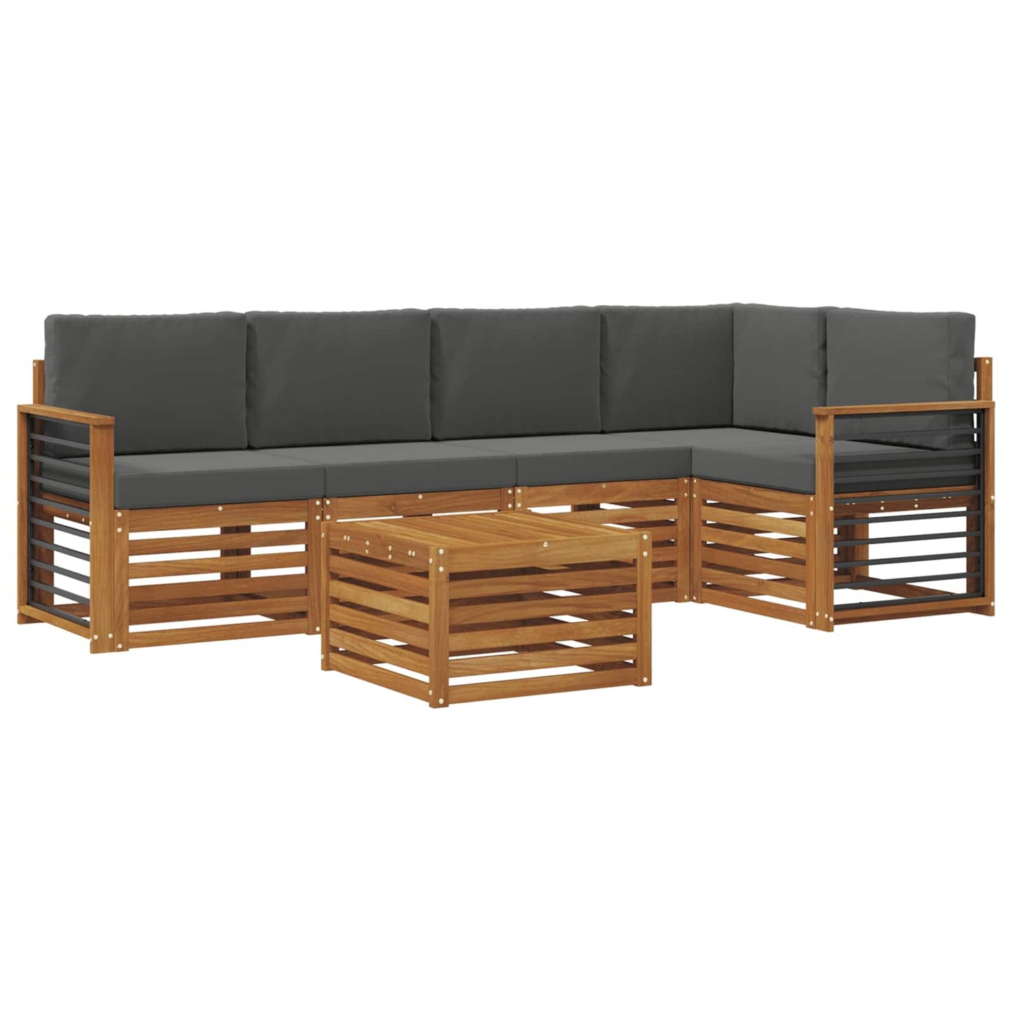 Hoekbank Set 6 pcs Natuurlijk en Antraciet Massief Acaciahout is nu te koop bij PeponiXL, paradijselijk wonen!