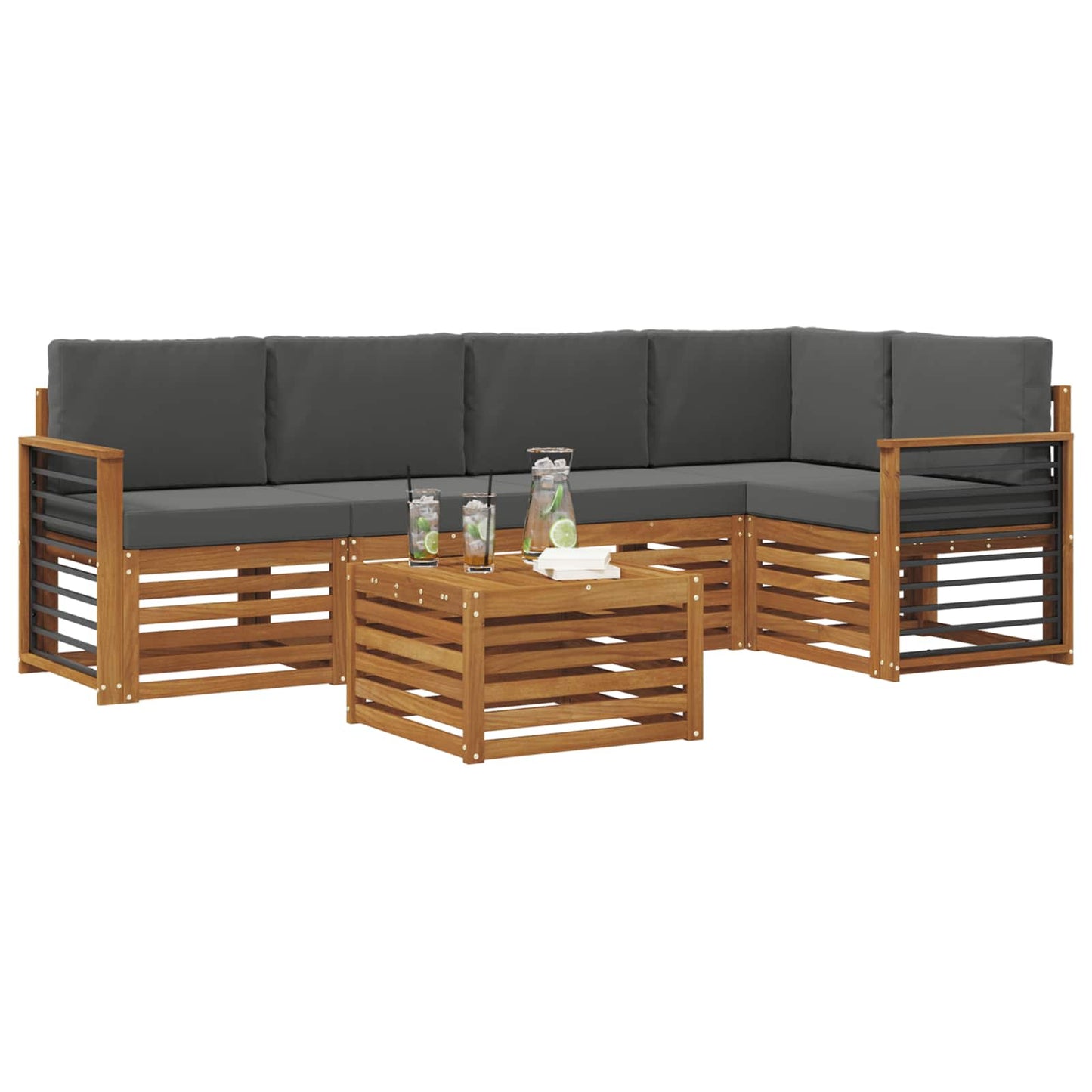 Hoekbank Set 6 pcs Natuurlijk en Antraciet Massief Acaciahout is nu te koop bij PeponiXL, paradijselijk wonen!