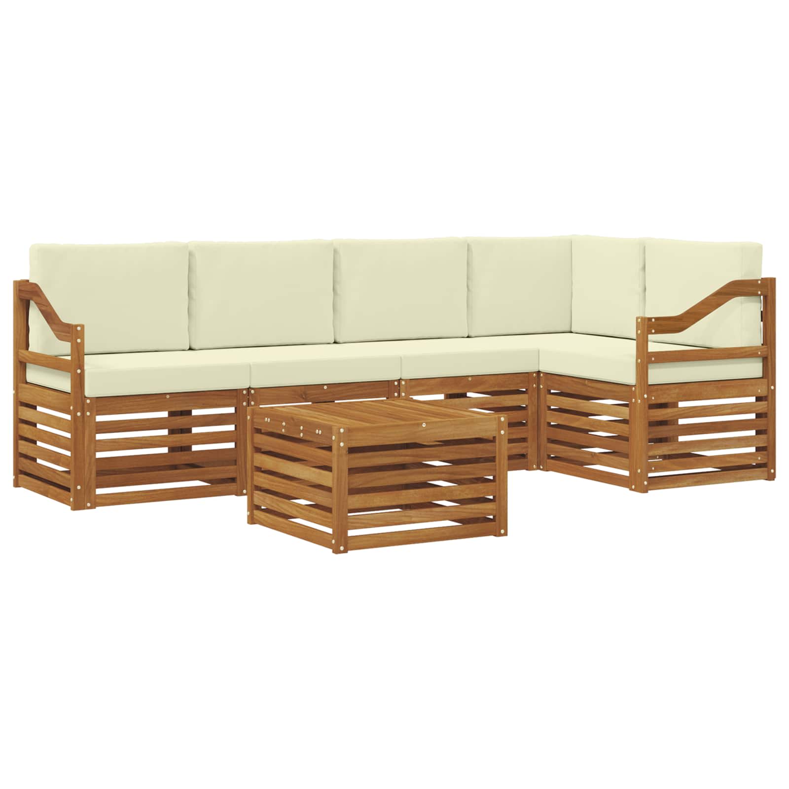 Hoekbank Set 6 pcs Natuurlijk en Crème Massief Acaciahout is nu te koop bij PeponiXL, paradijselijk wonen!
