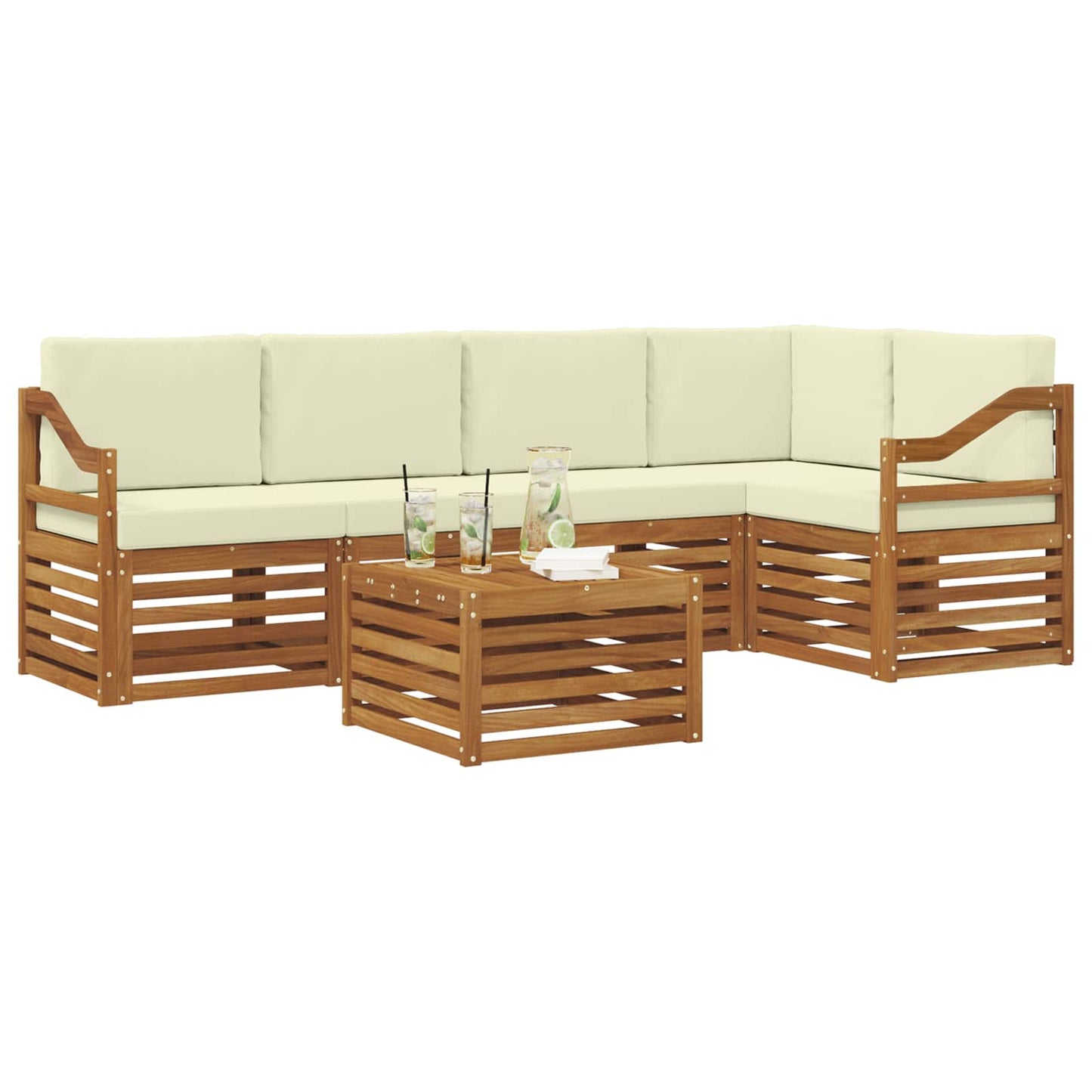Hoekbank Set 6 pcs Natuurlijk en Crème Massief Acaciahout is nu te koop bij PeponiXL, paradijselijk wonen!