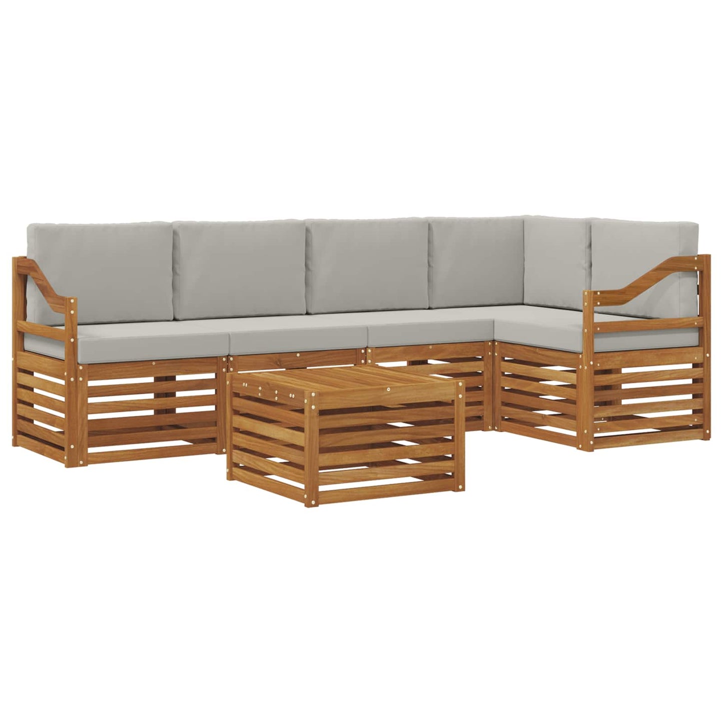 Hoekbank Set 6 pcs Natuurlijk en Lichtgrijs Massief Acaciahout is nu te koop bij PeponiXL, paradijselijk wonen!
