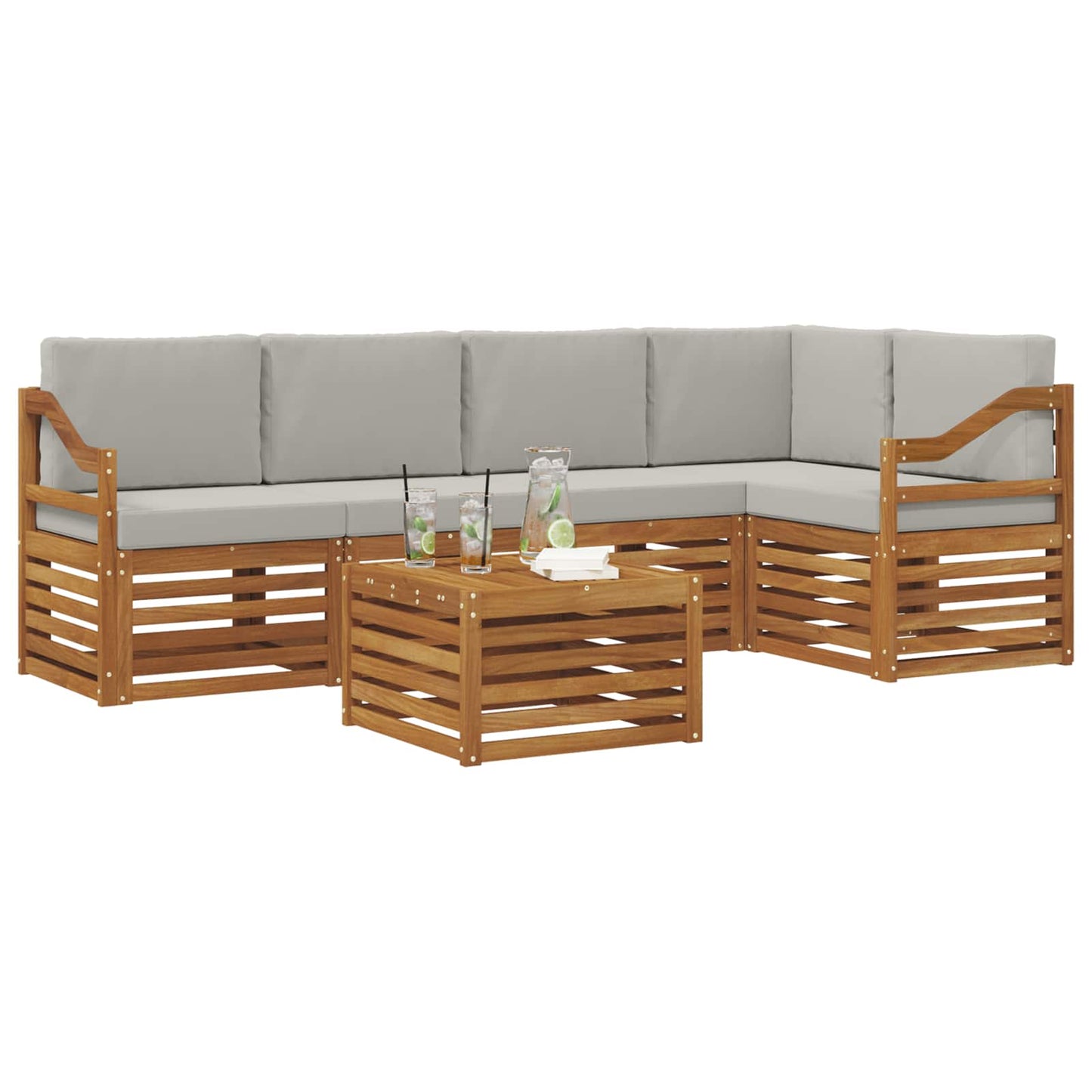 Hoekbank Set 6 pcs Natuurlijk en Lichtgrijs Massief Acaciahout is nu te koop bij PeponiXL, paradijselijk wonen!