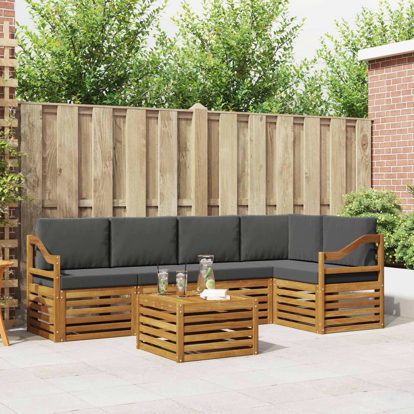 Hoekbank Set 6 pcs Natuurlijk en Antraciet Massief Acaciahout is nu te koop bij PeponiXL, paradijselijk wonen!