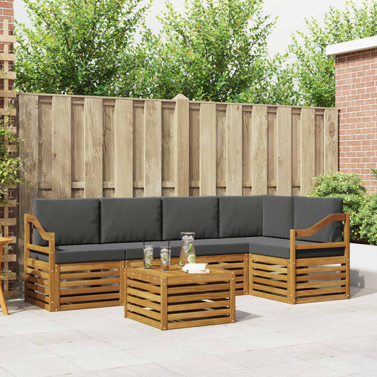 Hoekbank Set 6 pcs Natuurlijk en Antraciet Massief Acaciahout is nu te koop bij PeponiXL, paradijselijk wonen!