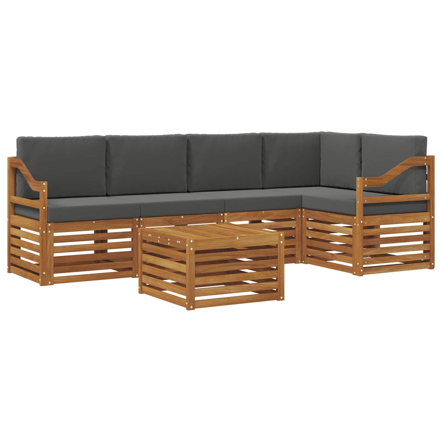 Hoekbank Set 6 pcs Natuurlijk en Antraciet Massief Acaciahout is nu te koop bij PeponiXL, paradijselijk wonen!