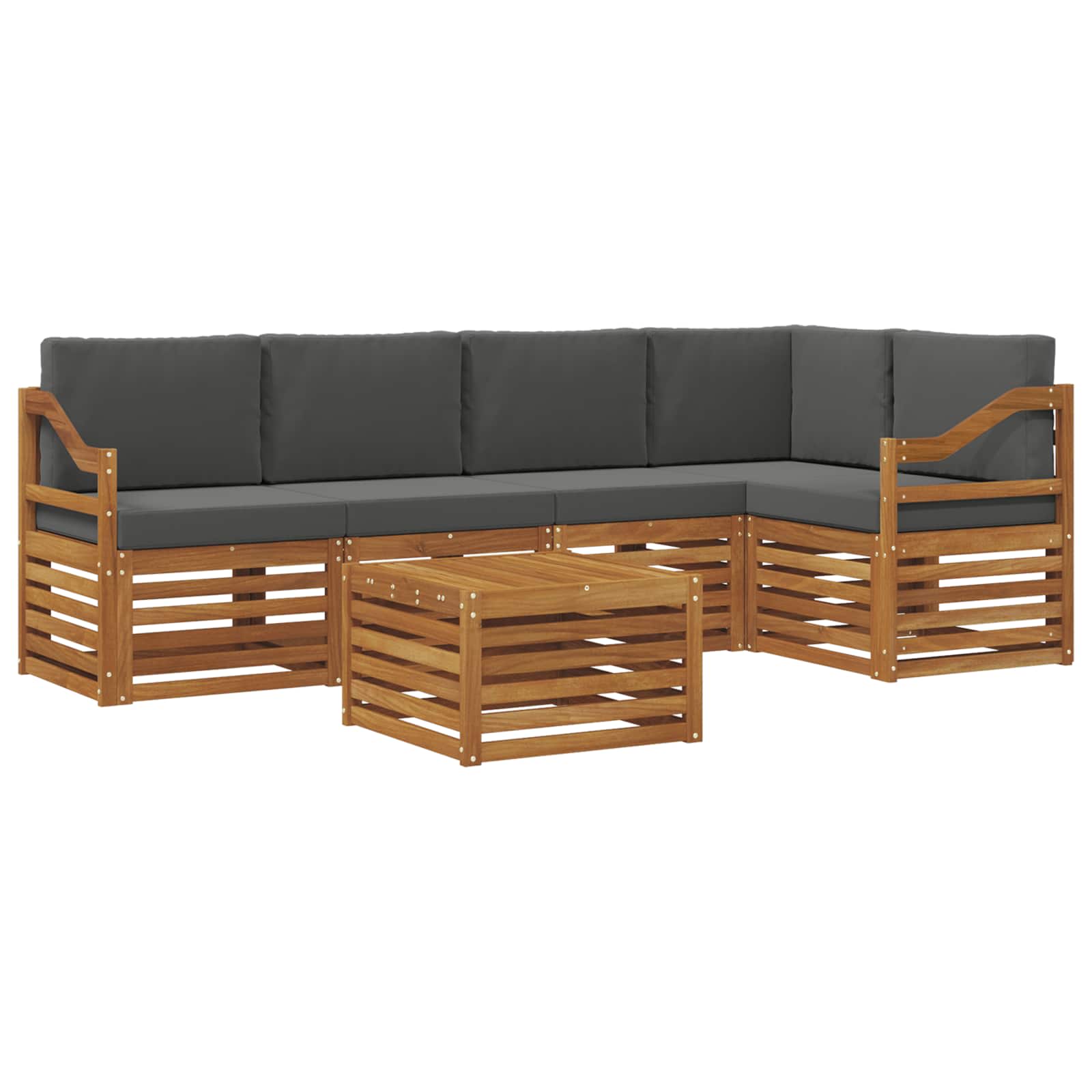 Hoekbank Set 6 pcs Natuurlijk en Antraciet Massief Acaciahout is nu te koop bij PeponiXL, paradijselijk wonen!