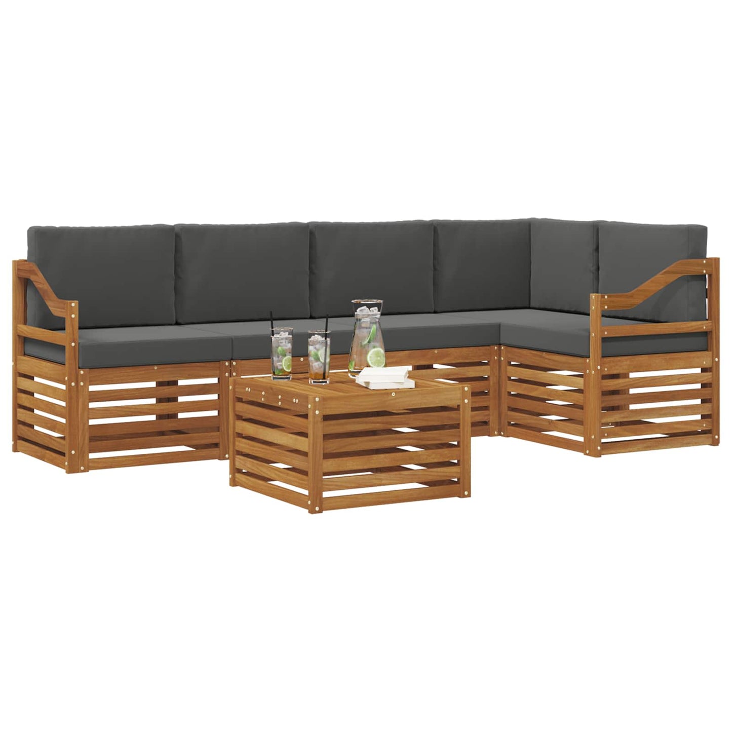 Hoekbank Set 6 pcs Natuurlijk en Antraciet Massief Acaciahout is nu te koop bij PeponiXL, paradijselijk wonen!