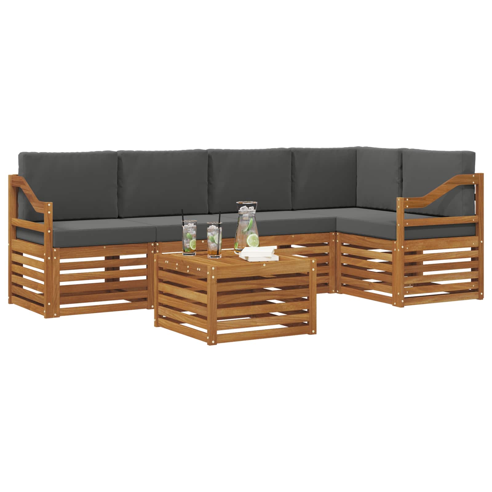 Hoekbank Set 6 pcs Natuurlijk en Antraciet Massief Acaciahout is nu te koop bij PeponiXL, paradijselijk wonen!