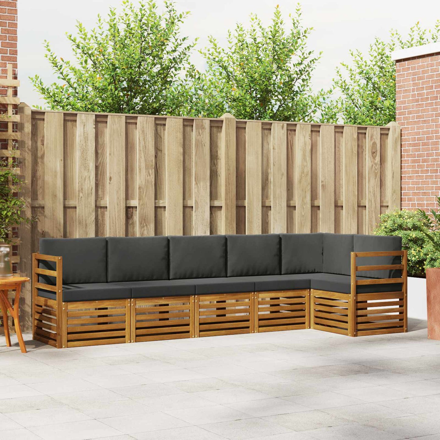 Hoekbank Set 6 pcs Natuurlijk en Antraciet Massief Acaciahout is nu te koop bij PeponiXL, paradijselijk wonen!