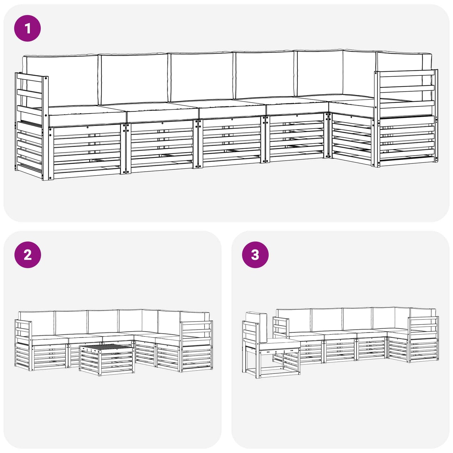 Hoekbank Set 6 pcs Natuurlijk en Antraciet Massief Acaciahout is nu te koop bij PeponiXL, paradijselijk wonen!