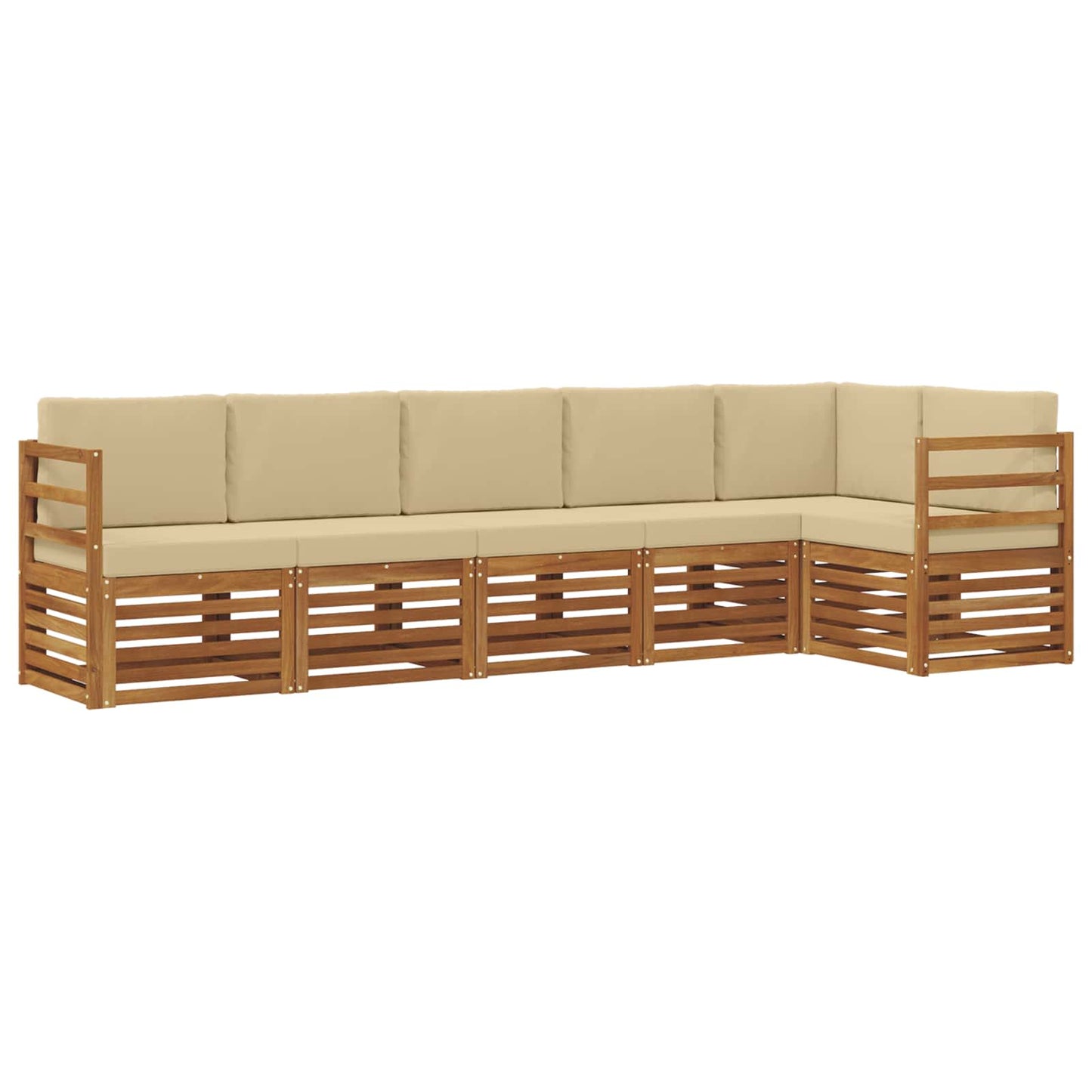 Hoekbank Set 6 pcs Natuurlijk en Beige Massief Acaciahout is nu te koop bij PeponiXL, paradijselijk wonen!