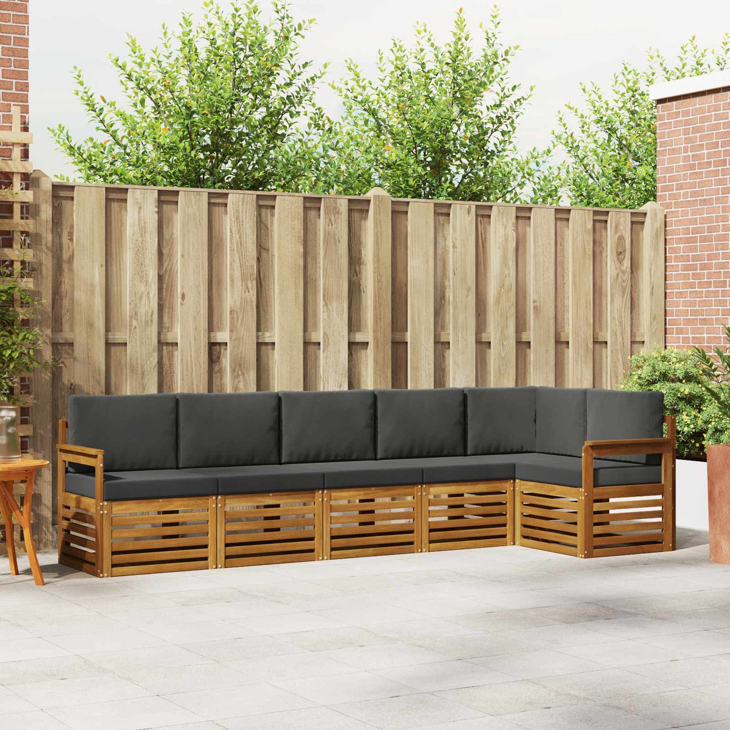 Hoekbank Set 6 pcs Natuurlijk en Antraciet Massief Acaciahout is nu te koop bij PeponiXL, paradijselijk wonen!