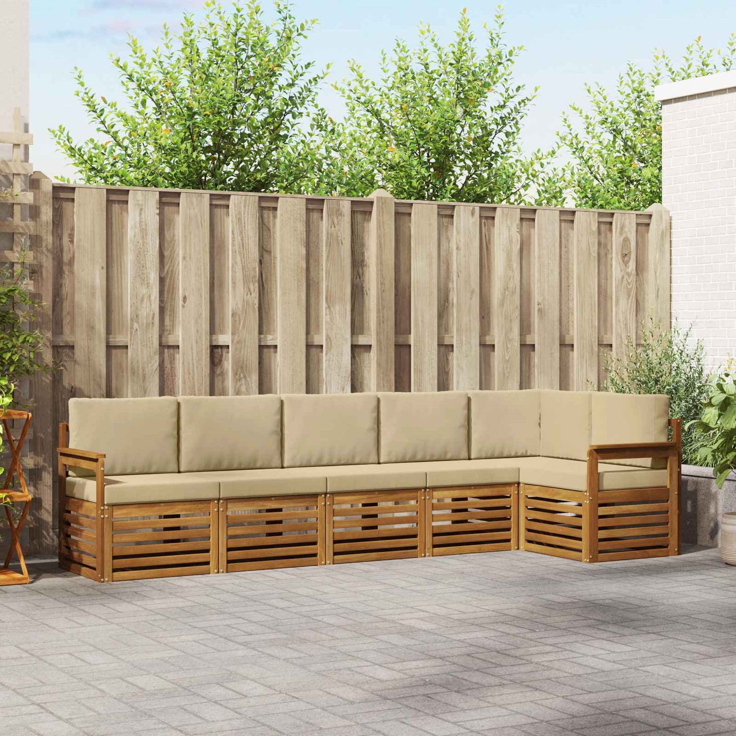 Hoekbank Set 6 pcs Natuurlijk en Beige Massief Acaciahout is nu te koop bij PeponiXL, paradijselijk wonen!