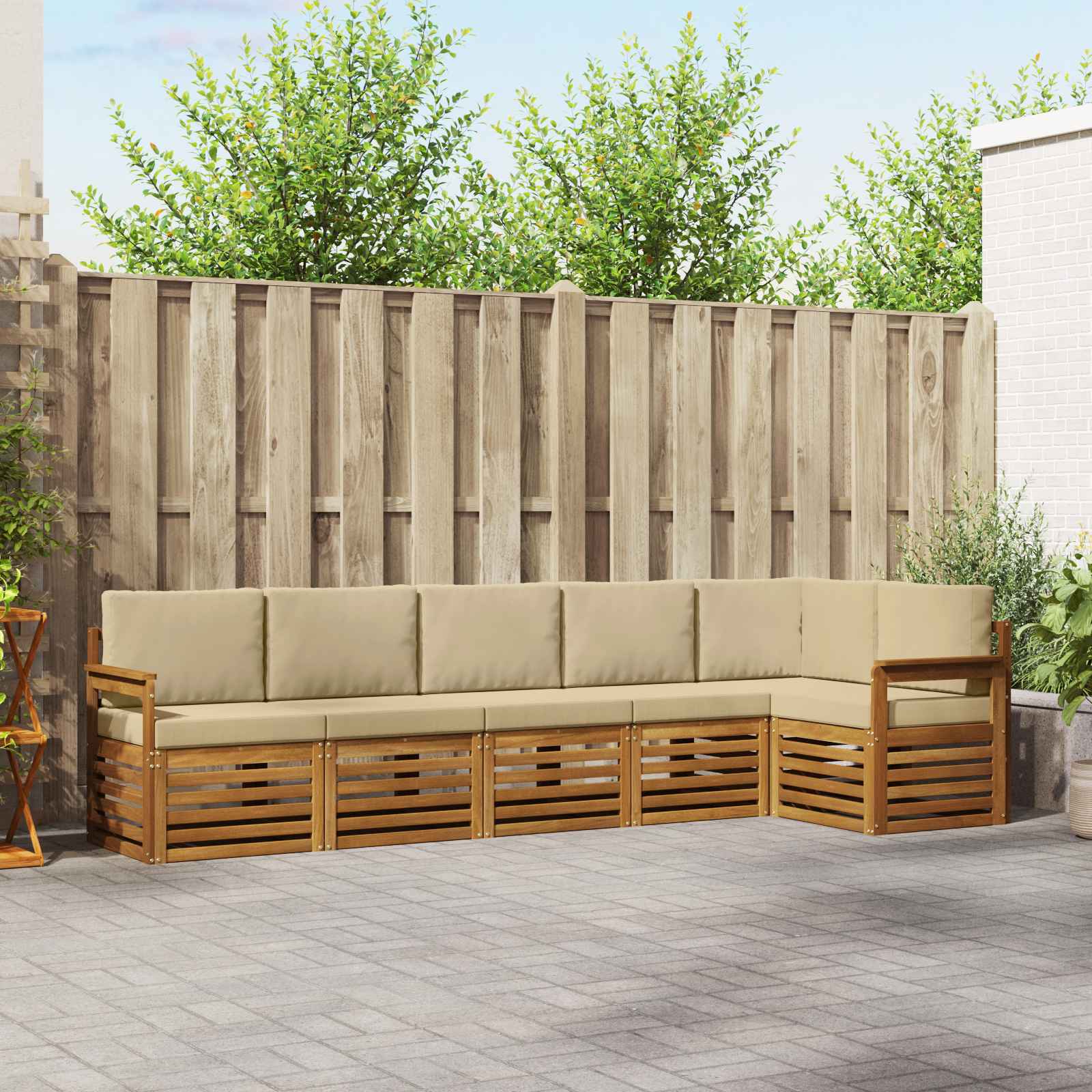 Hoekbank Set 6 pcs Natuurlijk en Beige Massief Acaciahout is nu te koop bij PeponiXL, paradijselijk wonen!