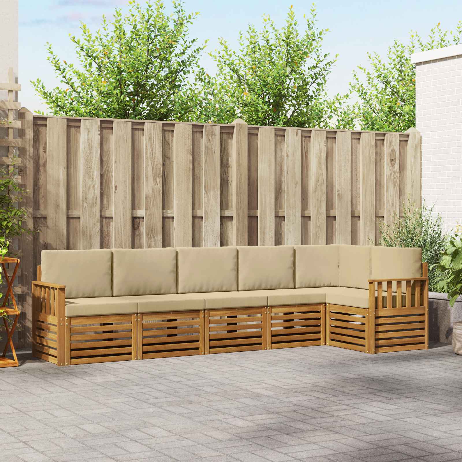 Hoekbank Set 6 pcs Natuurlijk en Beige Massief Acaciahout is nu te koop bij PeponiXL, paradijselijk wonen!