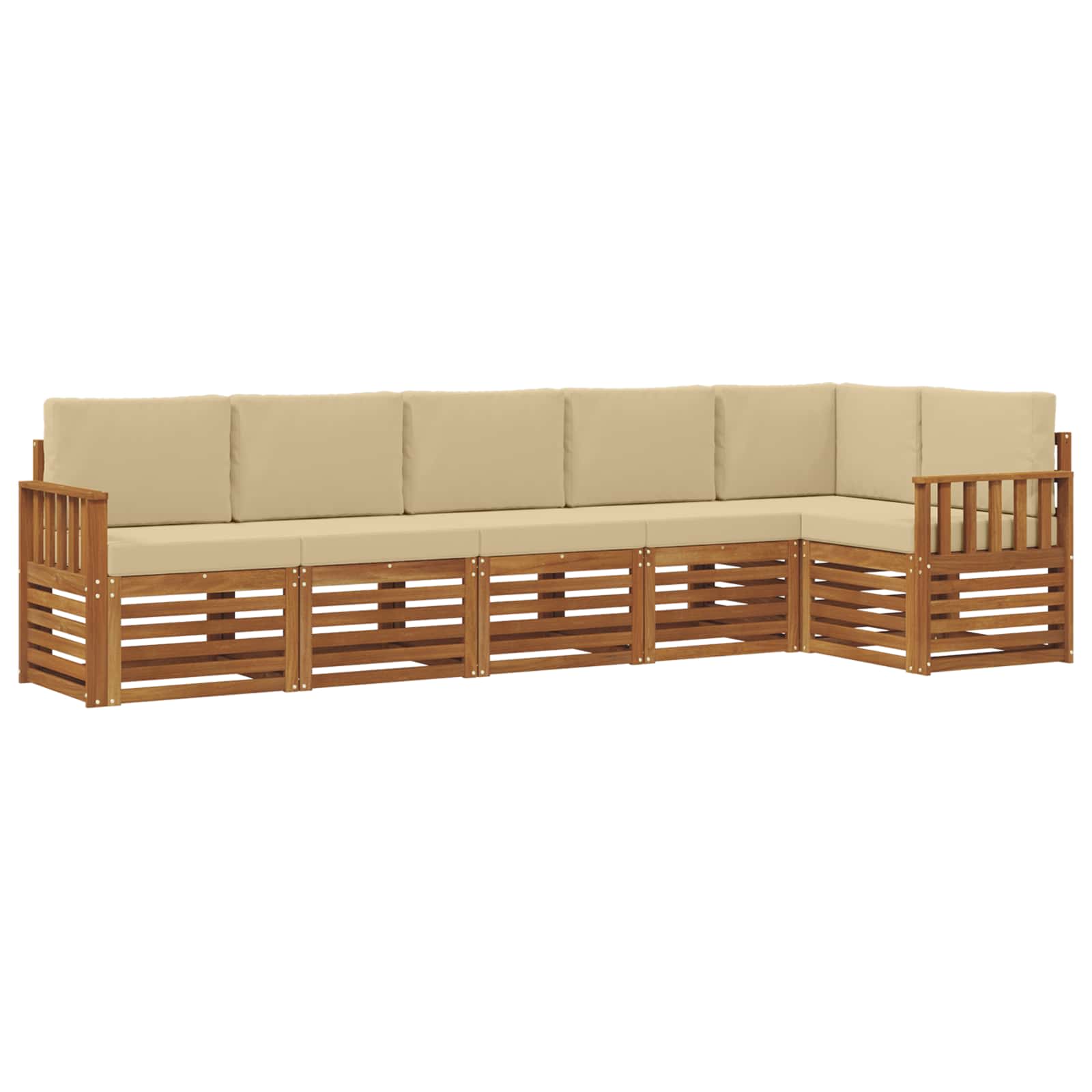 Hoekbank Set 6 pcs Natuurlijk en Beige Massief Acaciahout is nu te koop bij PeponiXL, paradijselijk wonen!