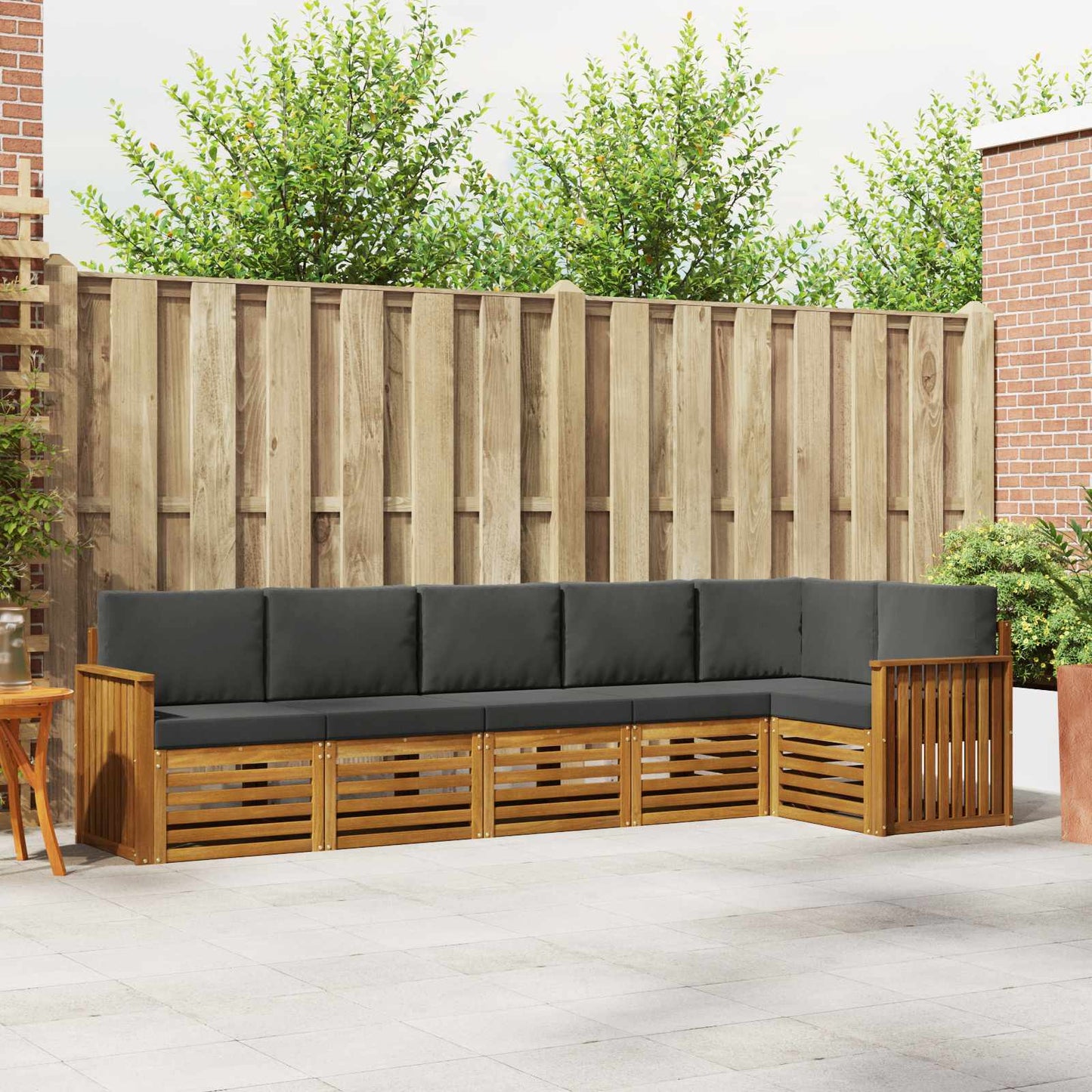 Hoekbank Set 6 pcs Natuurlijk en Antraciet Massief Acaciahout is nu te koop bij PeponiXL, paradijselijk wonen!