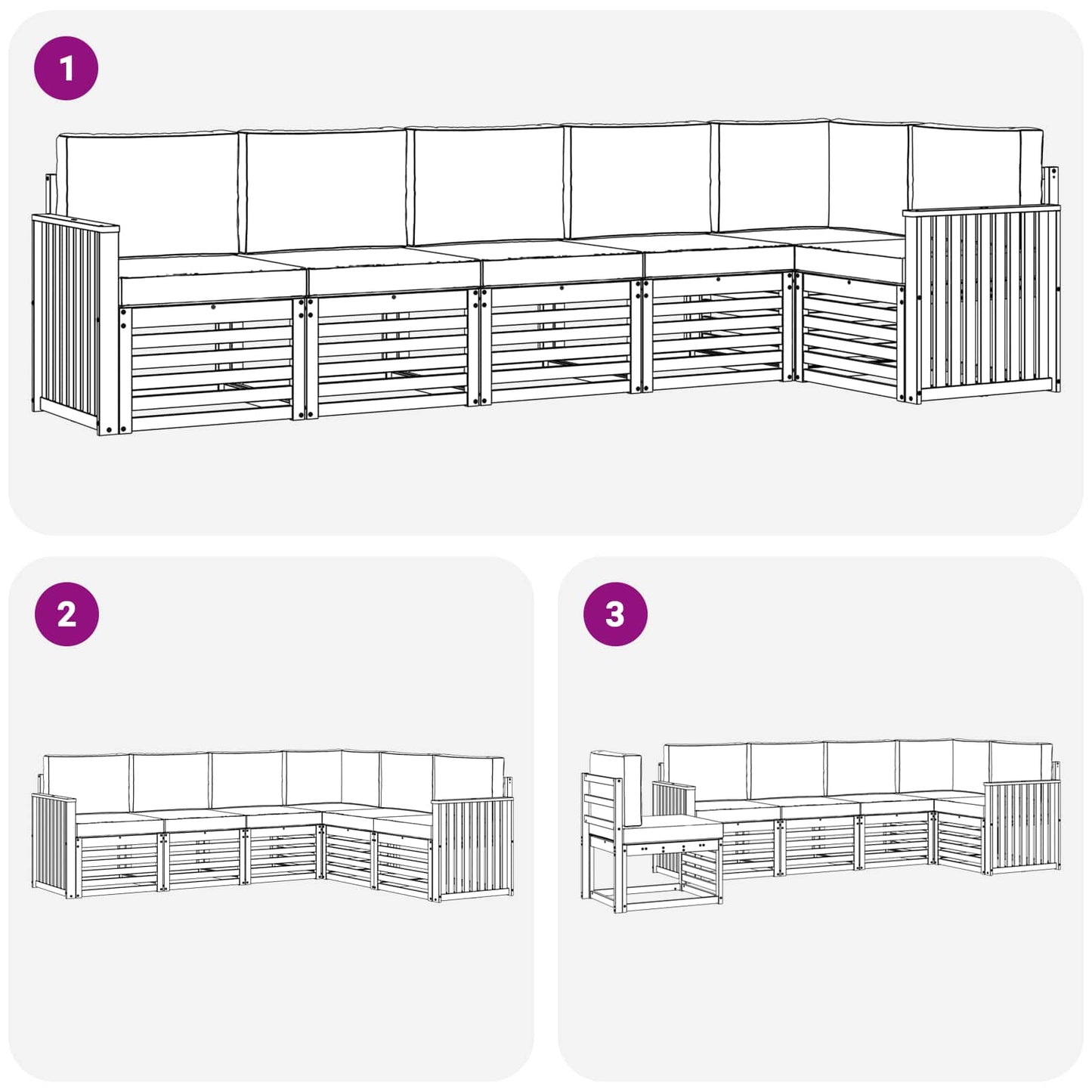 Hoekbank Set 6 pcs Natuurlijk en Antraciet Massief Acaciahout is nu te koop bij PeponiXL, paradijselijk wonen!