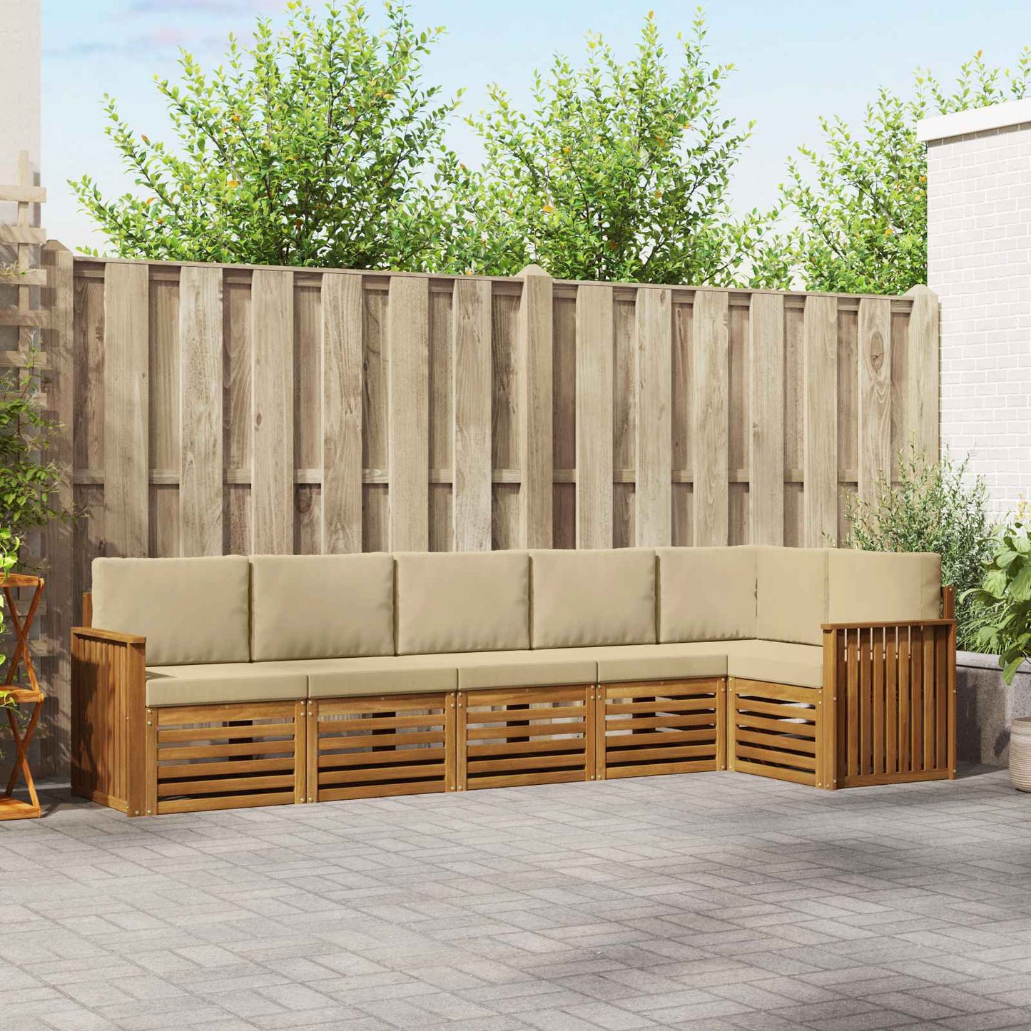 Hoekbank Set 6 pcs Natuurlijk en Beige Massief Acaciahout is nu te koop bij PeponiXL, paradijselijk wonen!