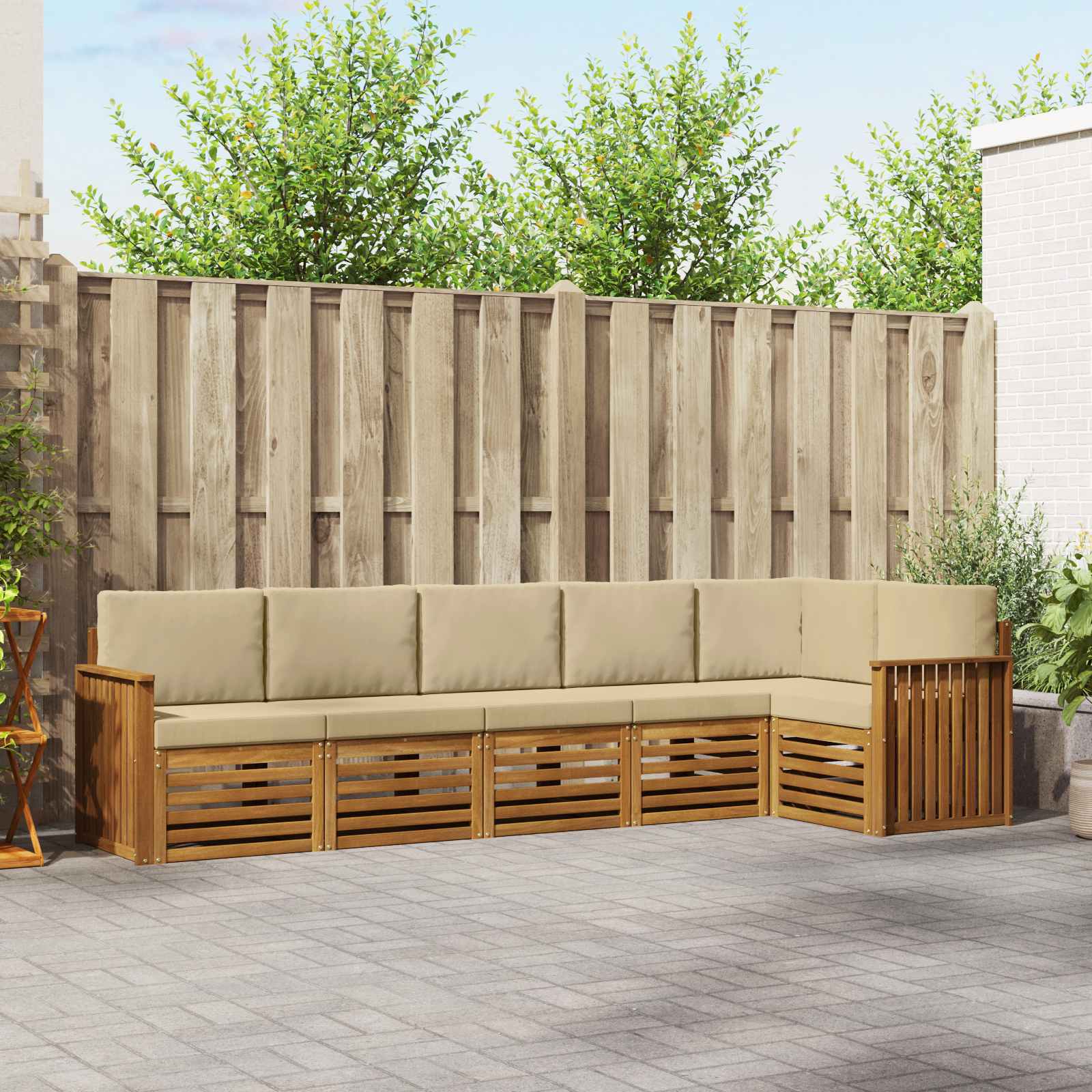 Hoekbank Set 6 pcs Natuurlijk en Beige Massief Acaciahout is nu te koop bij PeponiXL, paradijselijk wonen!