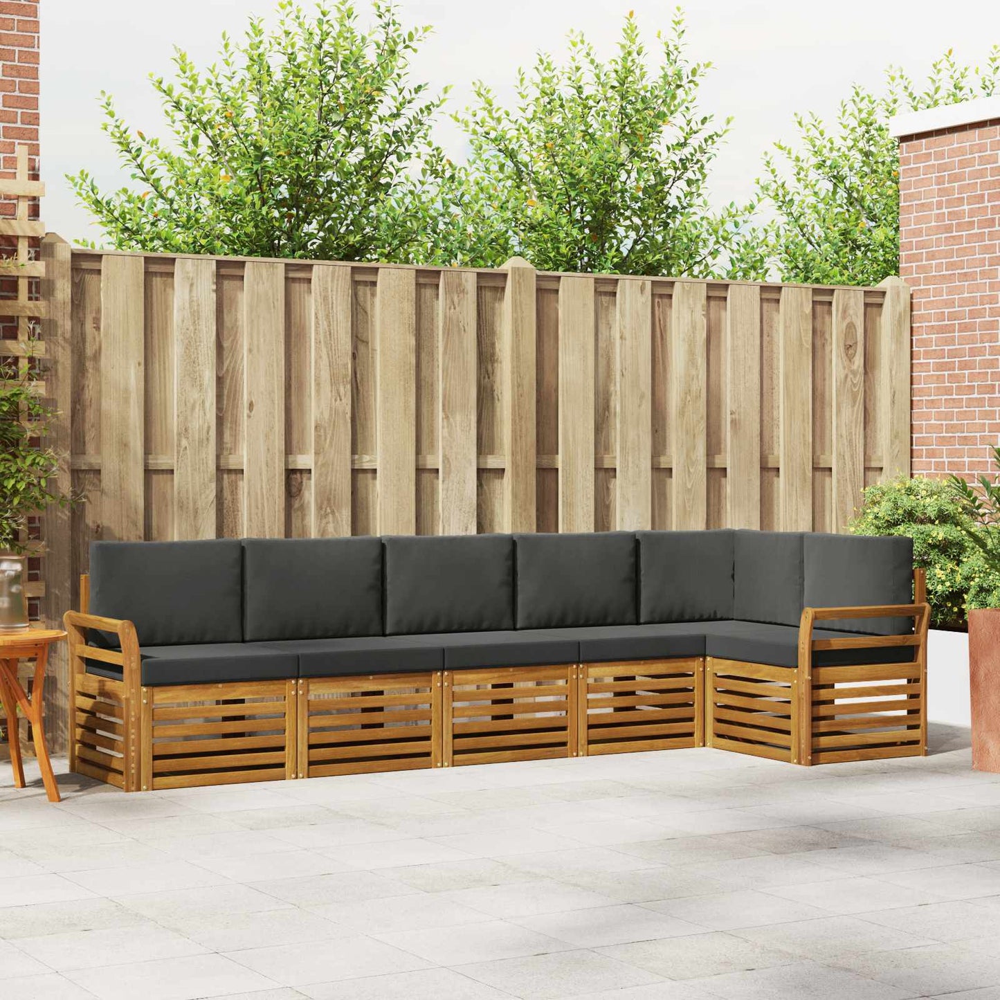 Hoekbank Set 6 pcs Natuurlijk en Antraciet Massief Acaciahout is nu te koop bij PeponiXL, paradijselijk wonen!