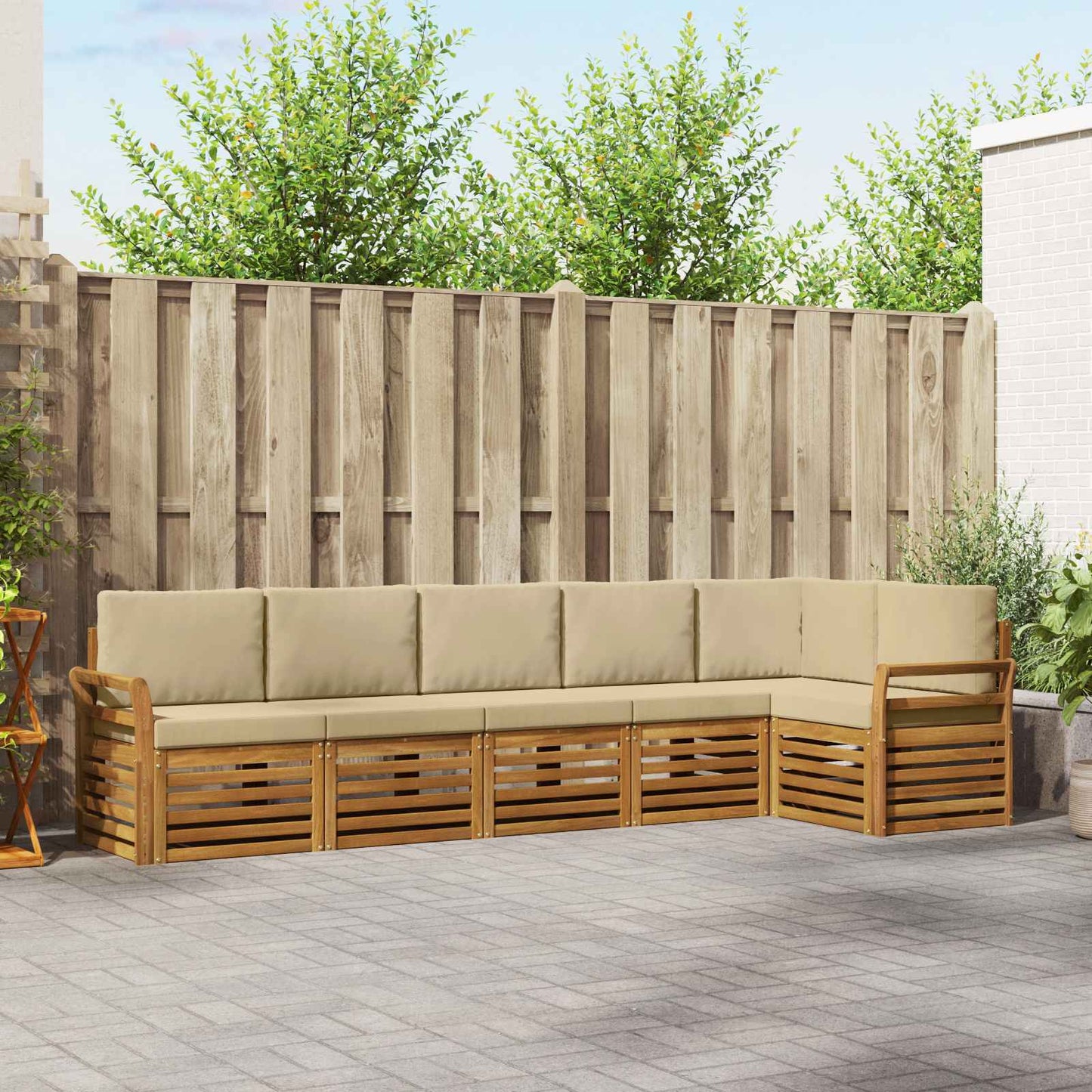 Hoekbank Set 6 pcs Natuurlijk en Beige Massief Acaciahout is nu te koop bij PeponiXL, paradijselijk wonen!