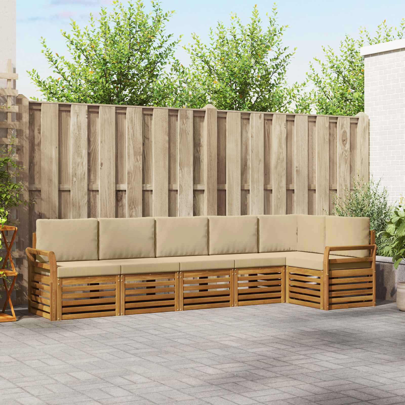 Hoekbank Set 6 pcs Natuurlijk en Beige Massief Acaciahout is nu te koop bij PeponiXL, paradijselijk wonen!