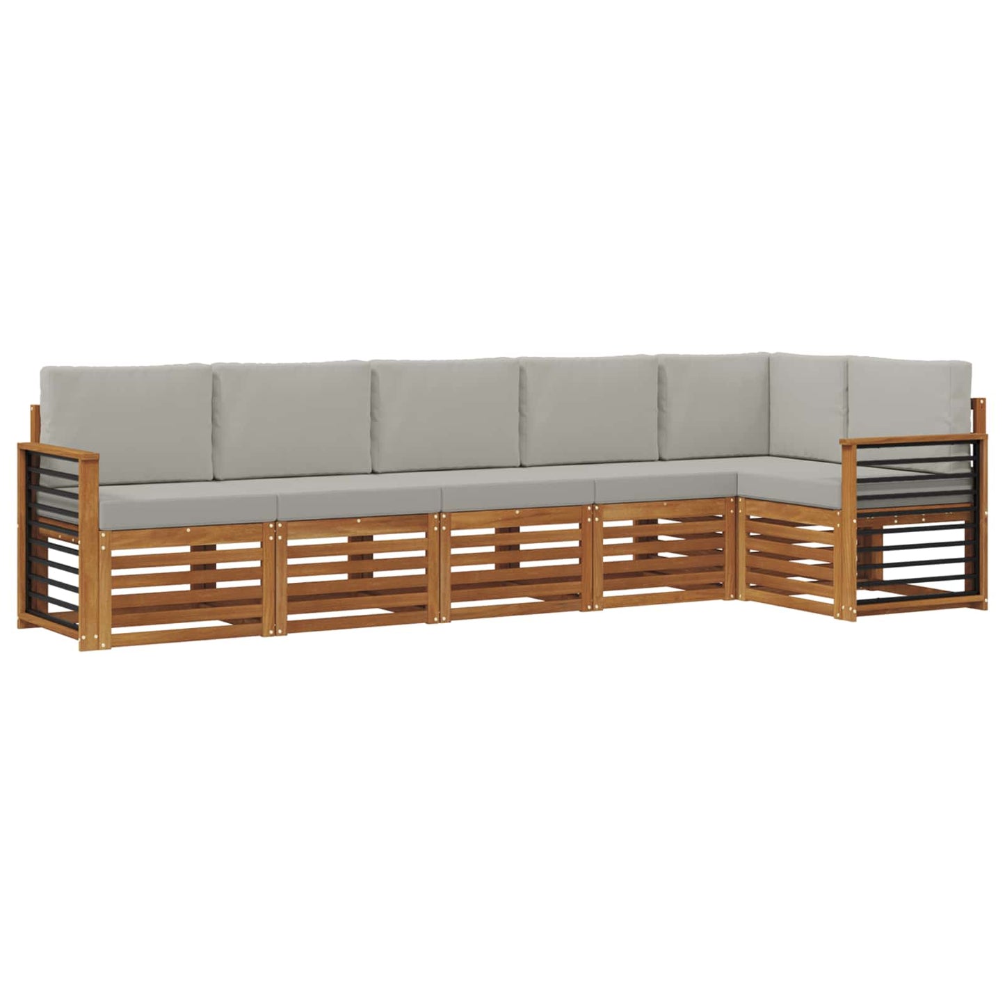 Hoekbank Set 6 pcs Natuurlijk en Lichtgrijs Massief Acaciahout is nu te koop bij PeponiXL, paradijselijk wonen!