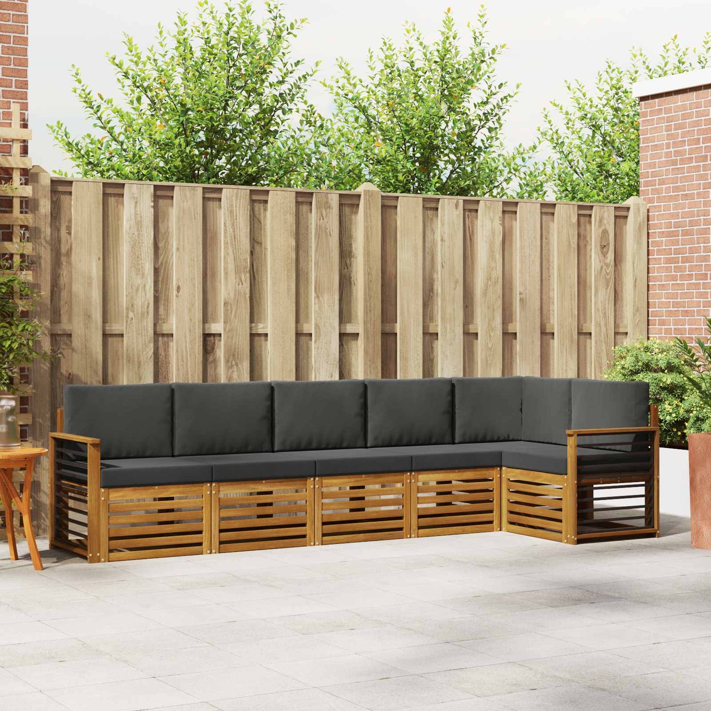 Hoekbank Set 6 pcs Natuurlijk en Antraciet Massief Acaciahout is nu te koop bij PeponiXL, paradijselijk wonen!