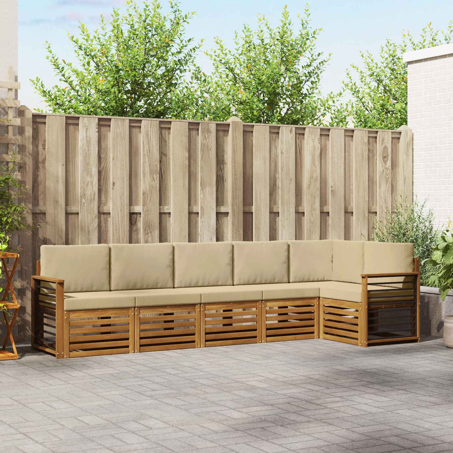 Hoekbank Set 6 pcs Natuurlijk en Beige Massief Acaciahout is nu te koop bij PeponiXL, paradijselijk wonen!