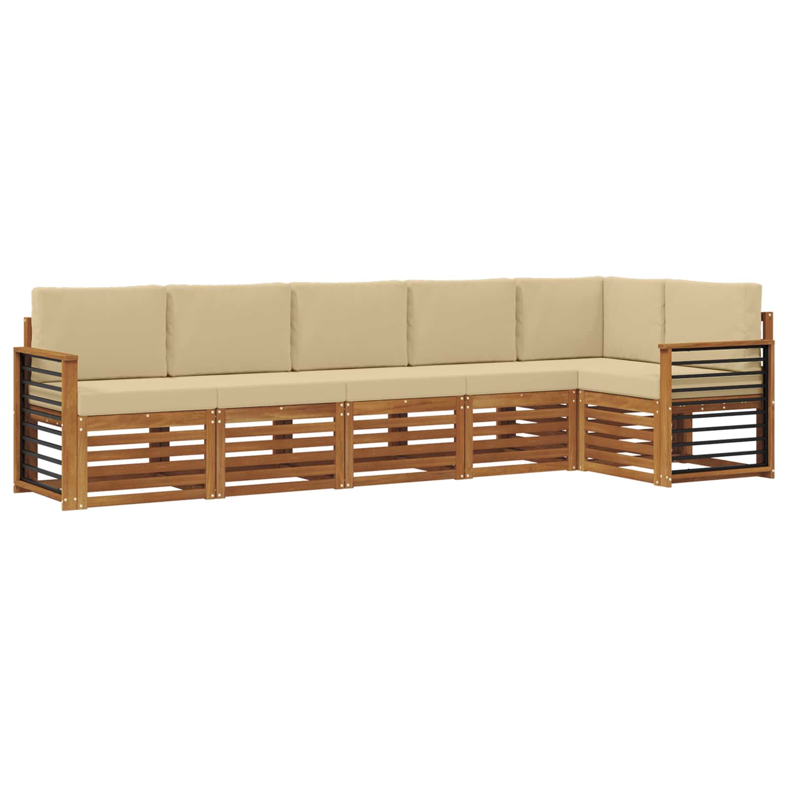 Hoekbank Set 6 pcs Natuurlijk en Beige Massief Acaciahout is nu te koop bij PeponiXL, paradijselijk wonen!