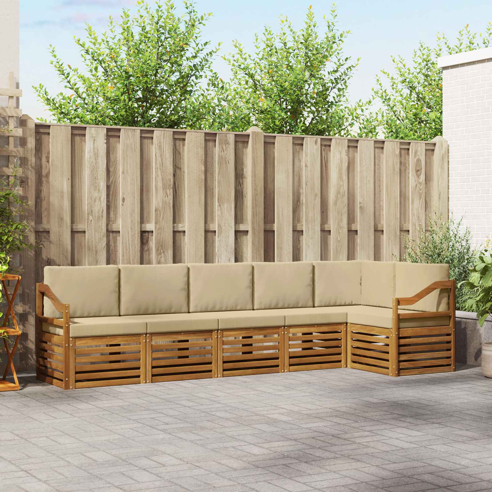 Hoekbank Set 6 pcs Natuurlijk en Beige Massief Acaciahout is nu te koop bij PeponiXL, paradijselijk wonen!