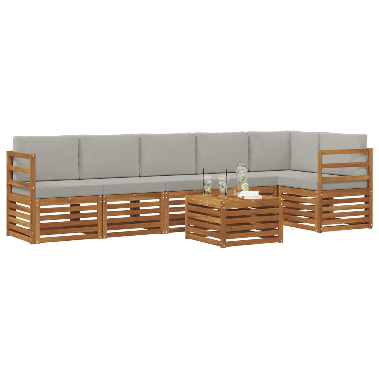 Hoekbank Set 7 pcs Natuurlijk en Lichtgrijs Massief Acaciahout is nu te koop bij PeponiXL, paradijselijk wonen!