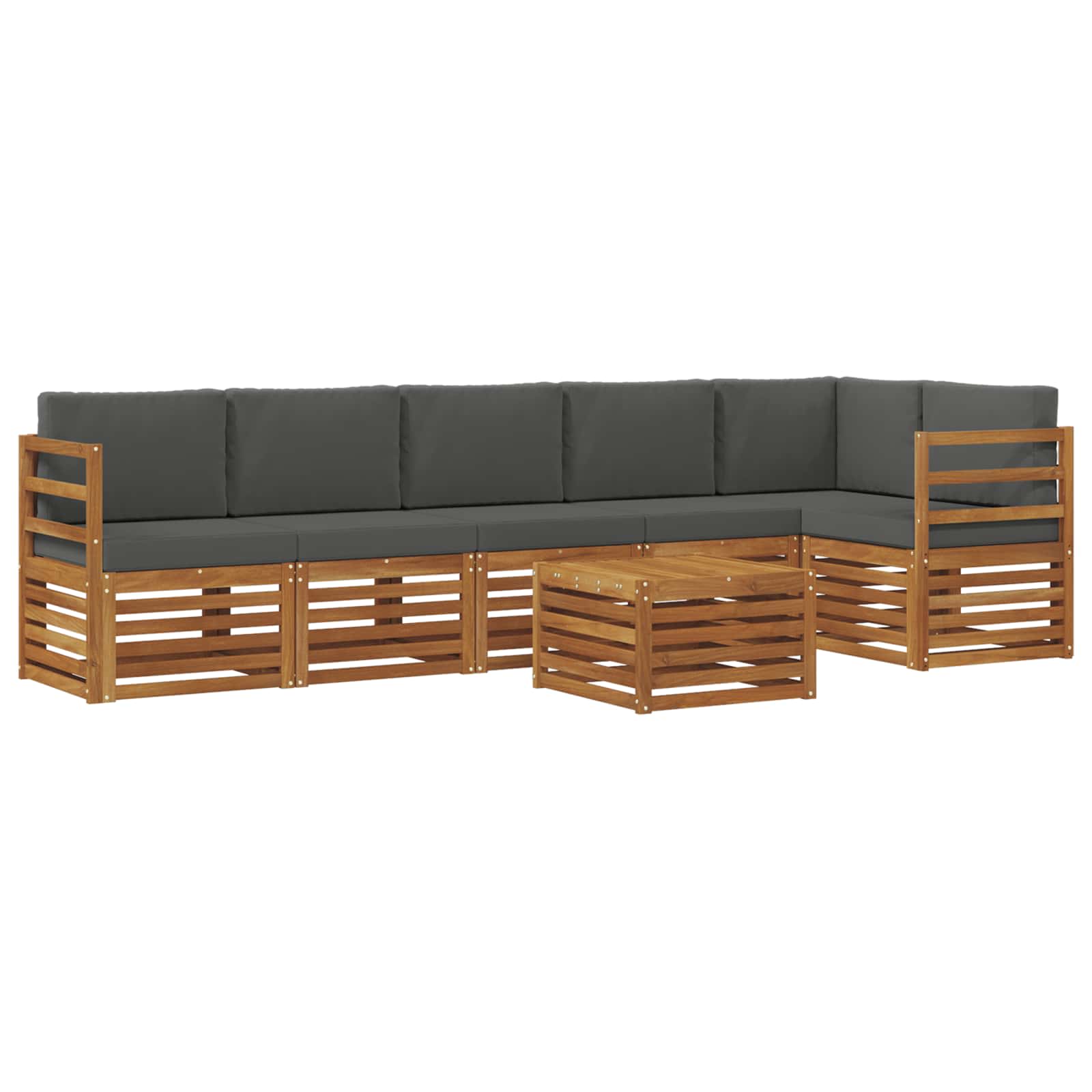 Hoekbank Set 7 pcs Natuurlijk en Antraciet Massief Acaciahout is nu te koop bij PeponiXL, paradijselijk wonen!