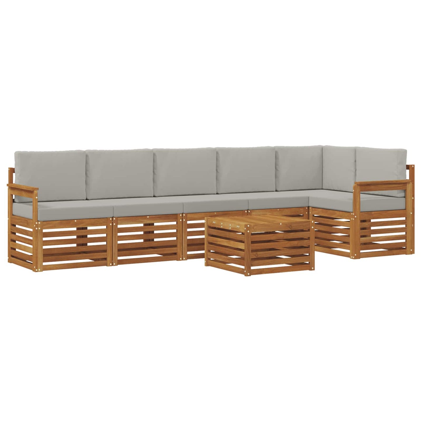 Hoekbank Set 7 pcs Natuurlijk en Lichtgrijs Massief Acaciahout is nu te koop bij PeponiXL, paradijselijk wonen!