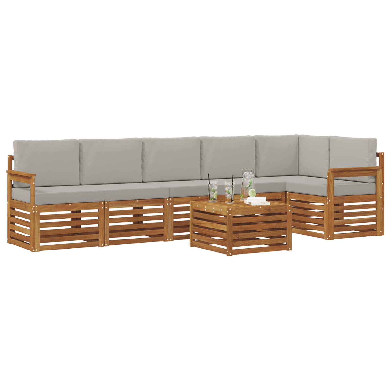 Hoekbank Set 7 pcs Natuurlijk en Lichtgrijs Massief Acaciahout is nu te koop bij PeponiXL, paradijselijk wonen!