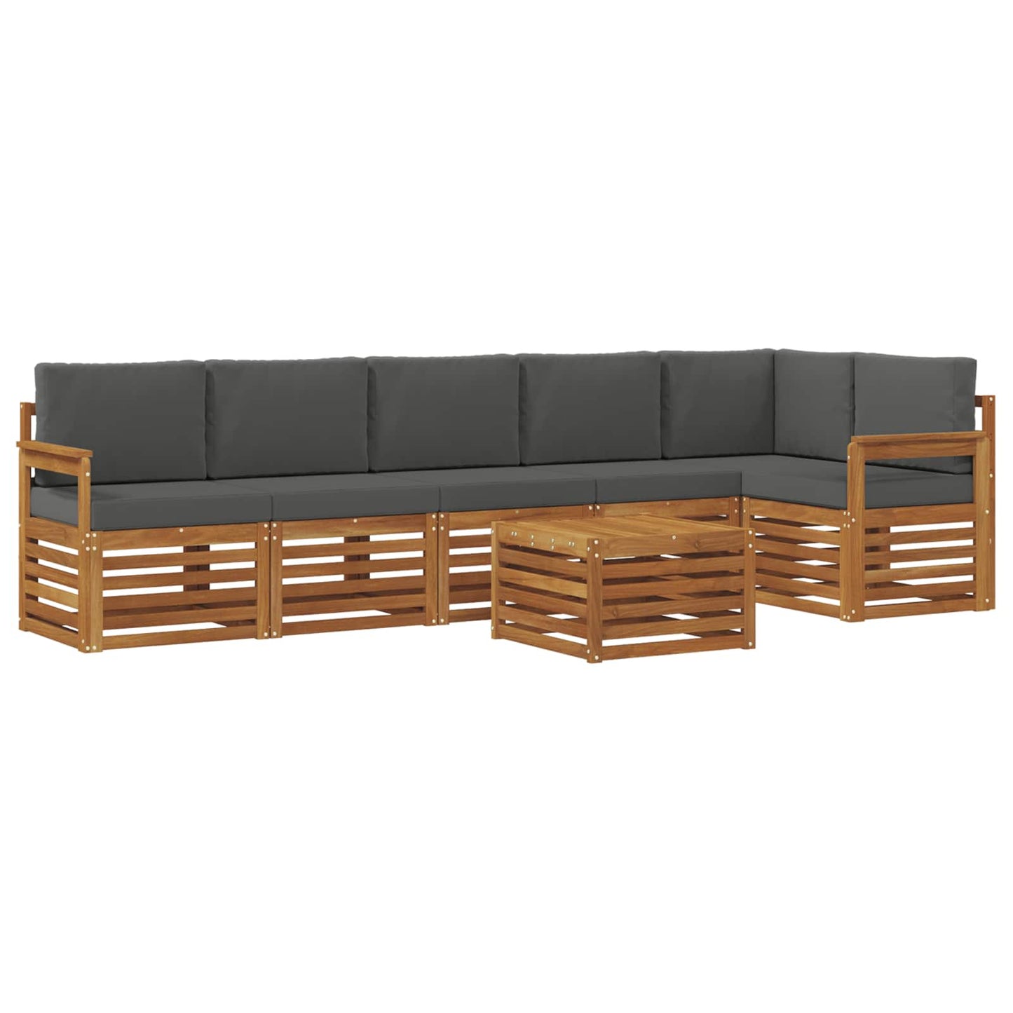 Hoekbank Set 7 pcs Natuurlijk en Antraciet Massief Acaciahout is nu te koop bij PeponiXL, paradijselijk wonen!