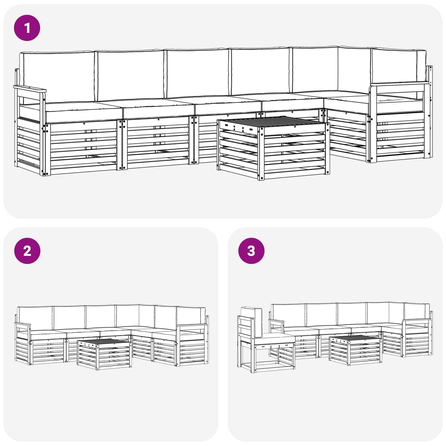 Hoekbank Set 7 pcs Natuurlijk en Antraciet Massief Acaciahout is nu te koop bij PeponiXL, paradijselijk wonen!