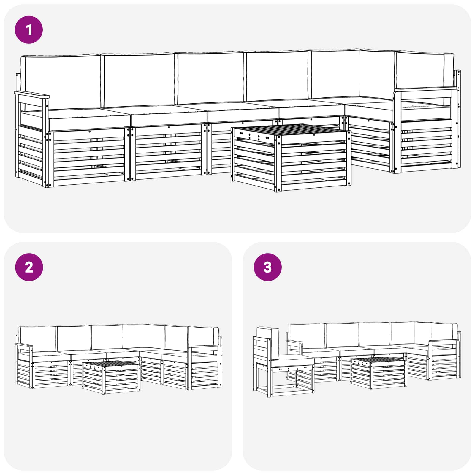 Hoekbank Set 7 pcs Natuurlijk en Antraciet Massief Acaciahout is nu te koop bij PeponiXL, paradijselijk wonen!
