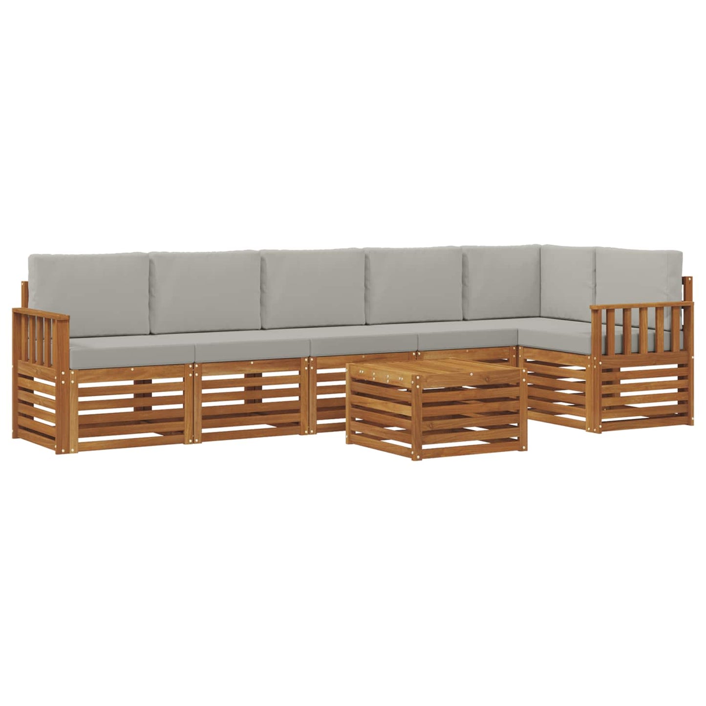 Hoekbank Set 7 pcs Natuurlijk en Lichtgrijs Massief Acaciahout is nu te koop bij PeponiXL, paradijselijk wonen!