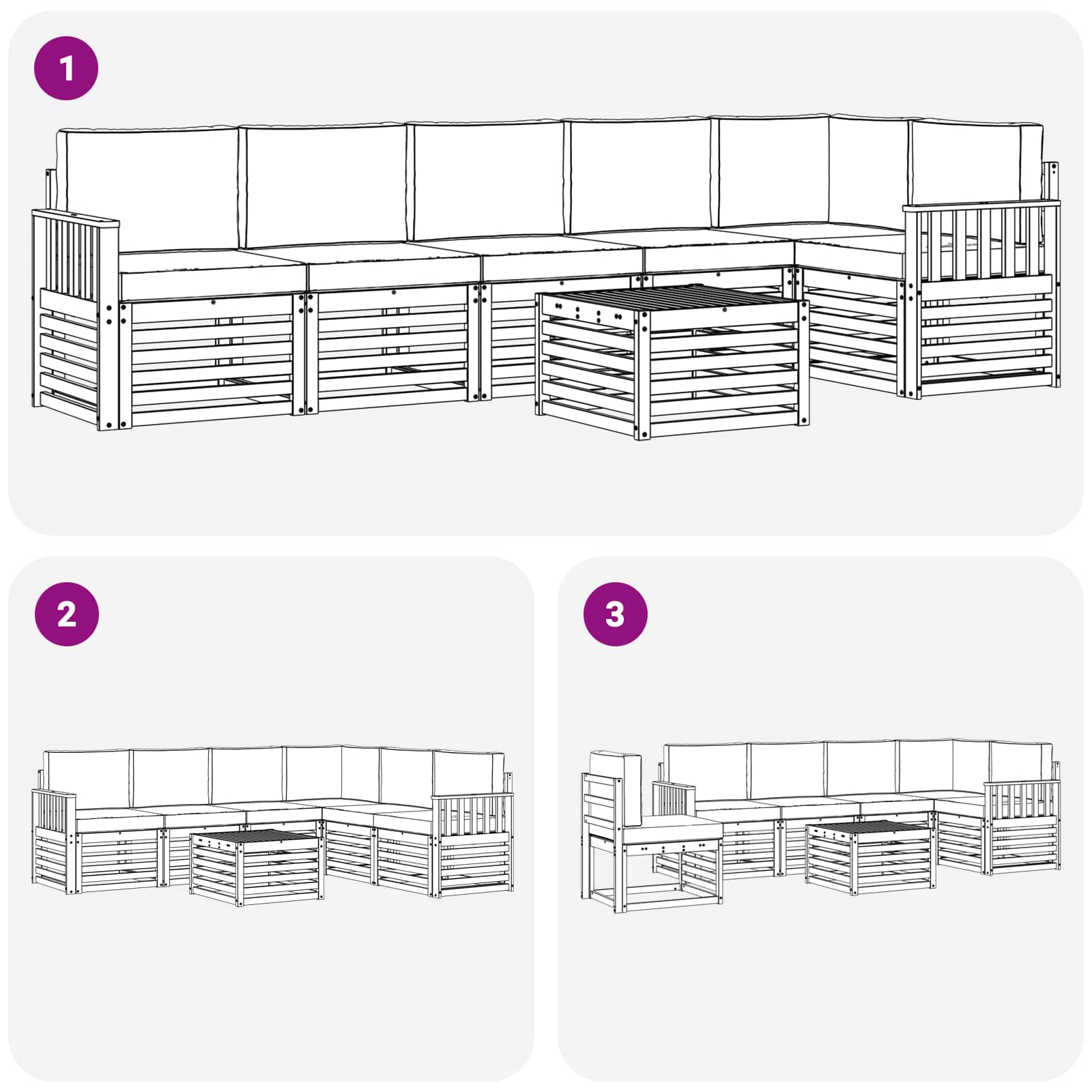 Hoekbank Set 7 pcs Natuurlijk en Lichtgrijs Massief Acaciahout is nu te koop bij PeponiXL, paradijselijk wonen!