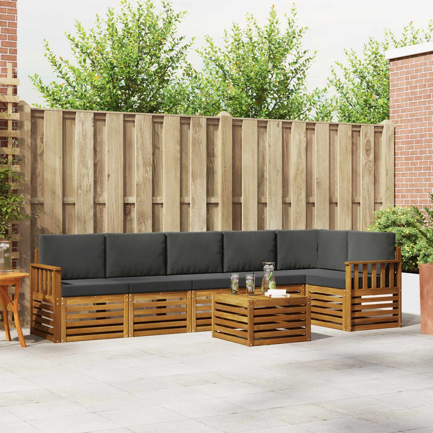 Hoekbank Set 7 pcs Natuurlijk en Antraciet Massief Acaciahout is nu te koop bij PeponiXL, paradijselijk wonen!