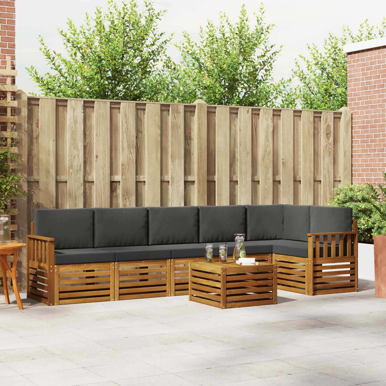 Hoekbank Set 7 pcs Natuurlijk en Antraciet Massief Acaciahout is nu te koop bij PeponiXL, paradijselijk wonen!