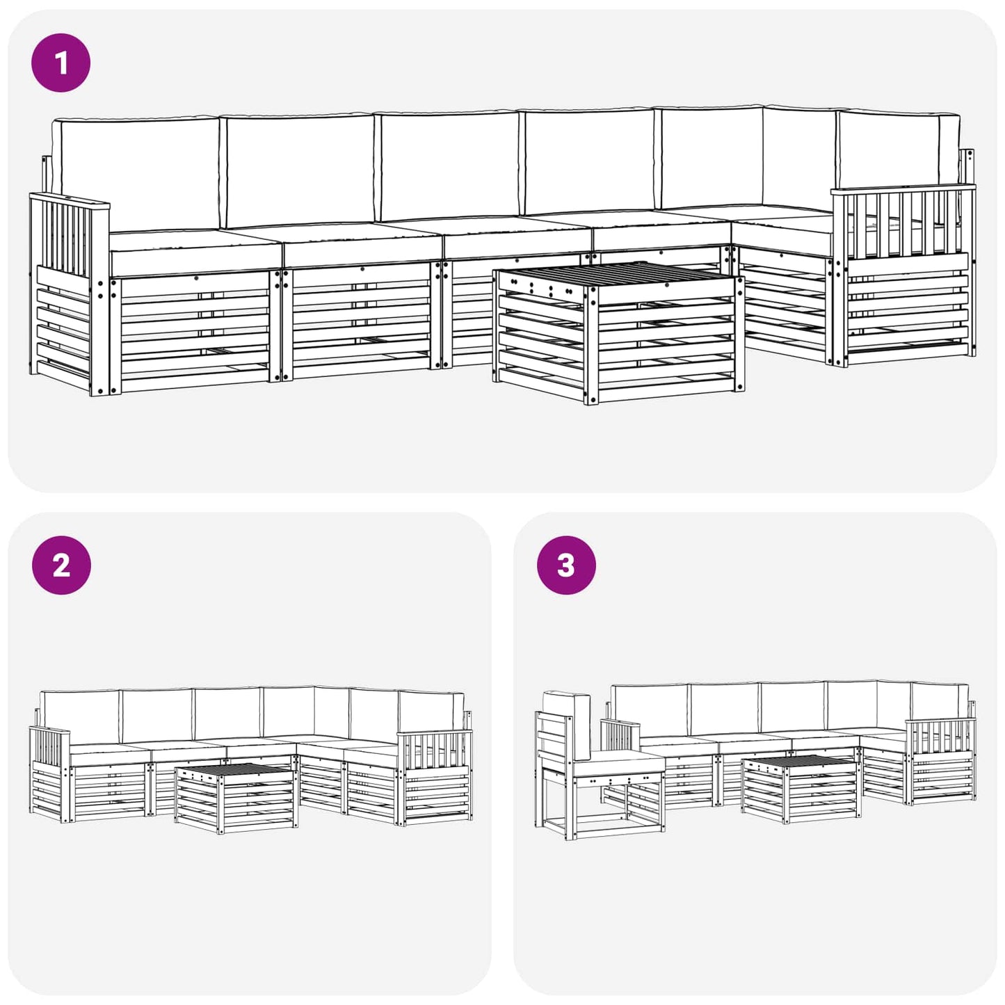 Hoekbank Set 7 pcs Natuurlijk en Antraciet Massief Acaciahout is nu te koop bij PeponiXL, paradijselijk wonen!