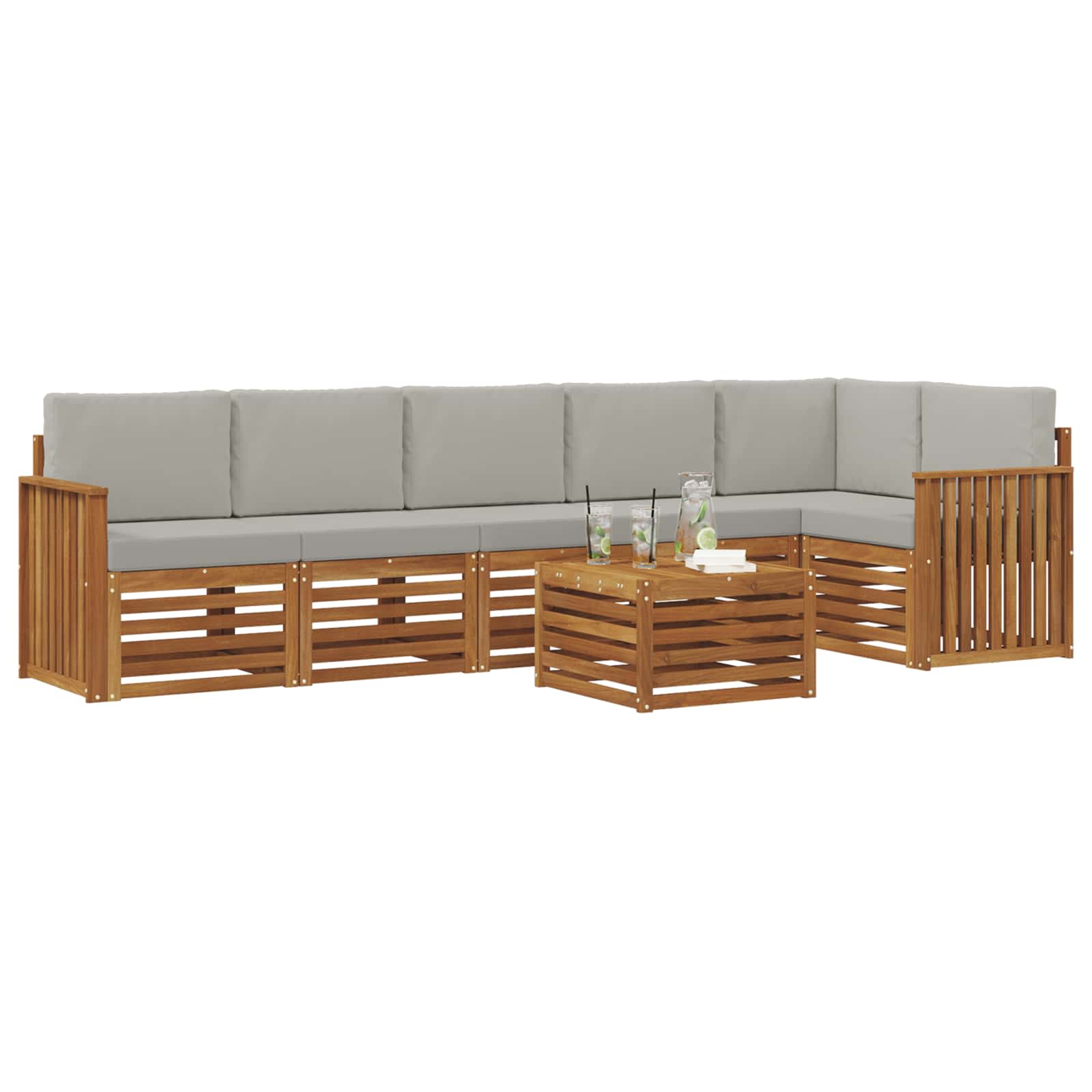 Hoekbank Set 7 pcs Natuurlijk en Lichtgrijs Massief Acaciahout is nu te koop bij PeponiXL, paradijselijk wonen!