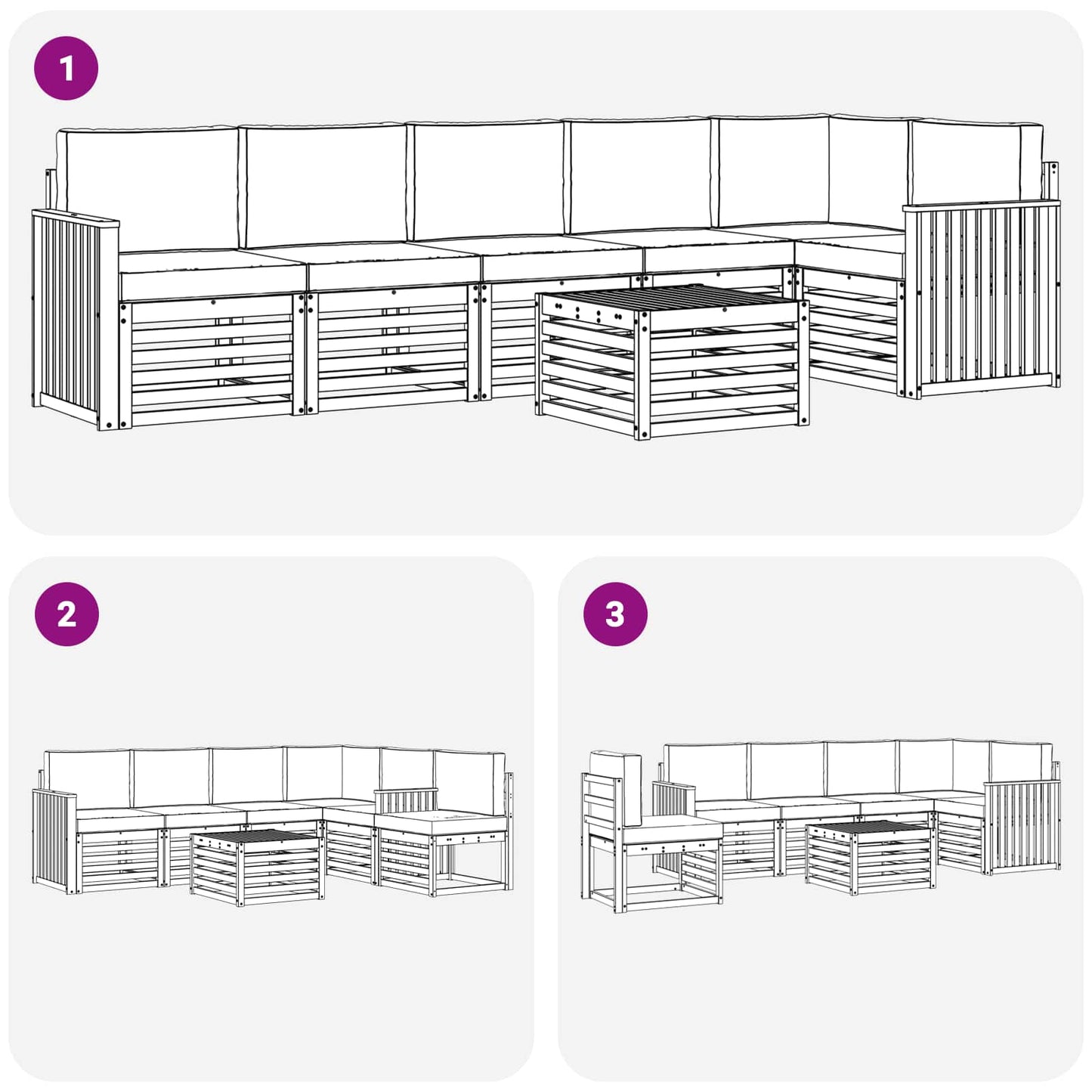 Hoekbank Set 7 pcs Natuurlijk en Lichtgrijs Massief Acaciahout is nu te koop bij PeponiXL, paradijselijk wonen!