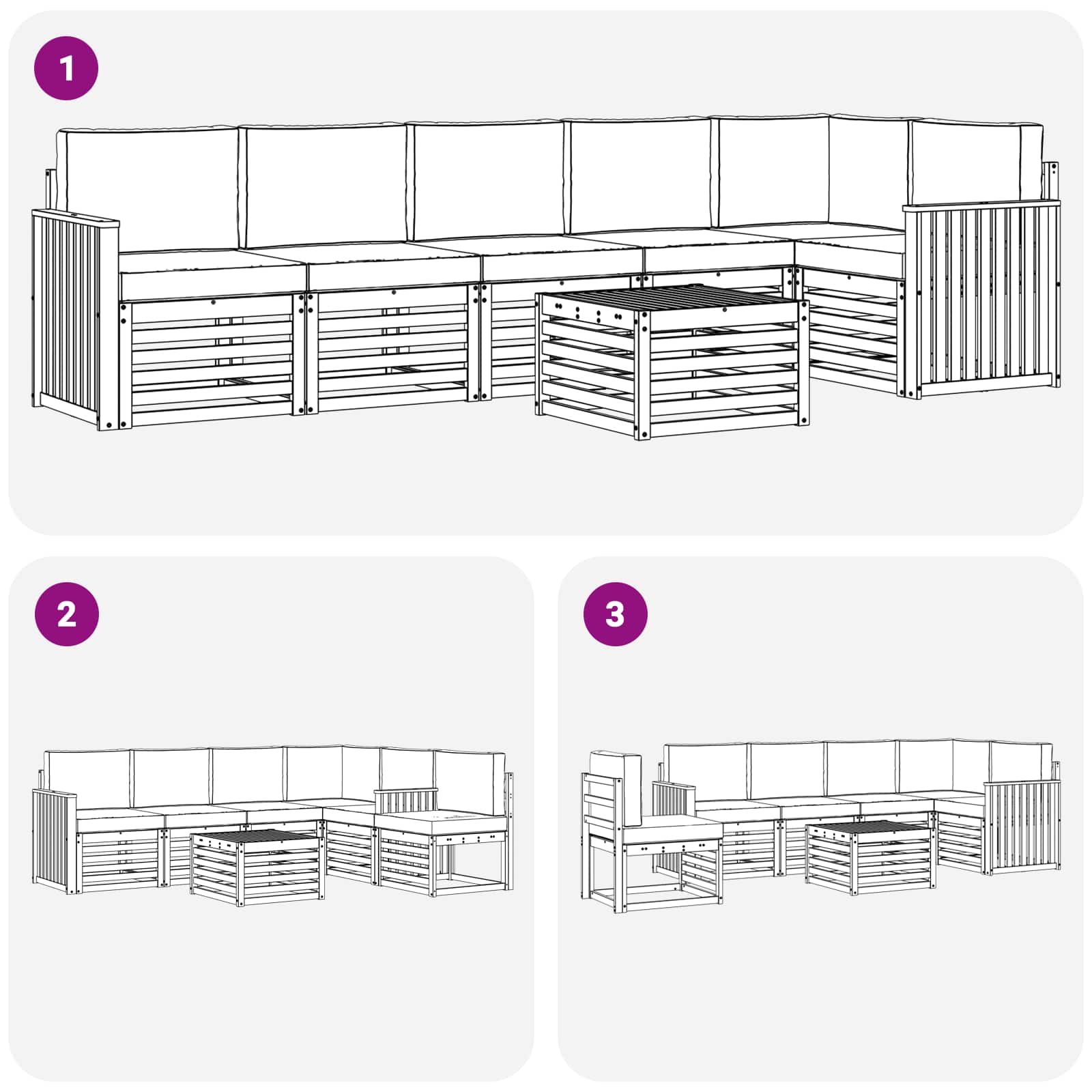 Hoekbank Set 7 pcs Natuurlijk en Lichtgrijs Massief Acaciahout is nu te koop bij PeponiXL, paradijselijk wonen!