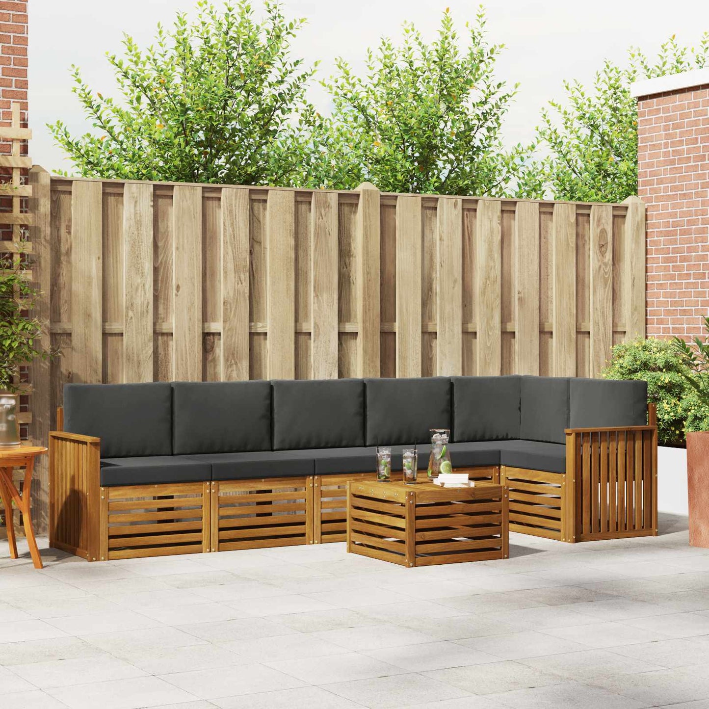 Hoekbank Set 7 pcs Natuurlijk en Antraciet Massief Acaciahout is nu te koop bij PeponiXL, paradijselijk wonen!