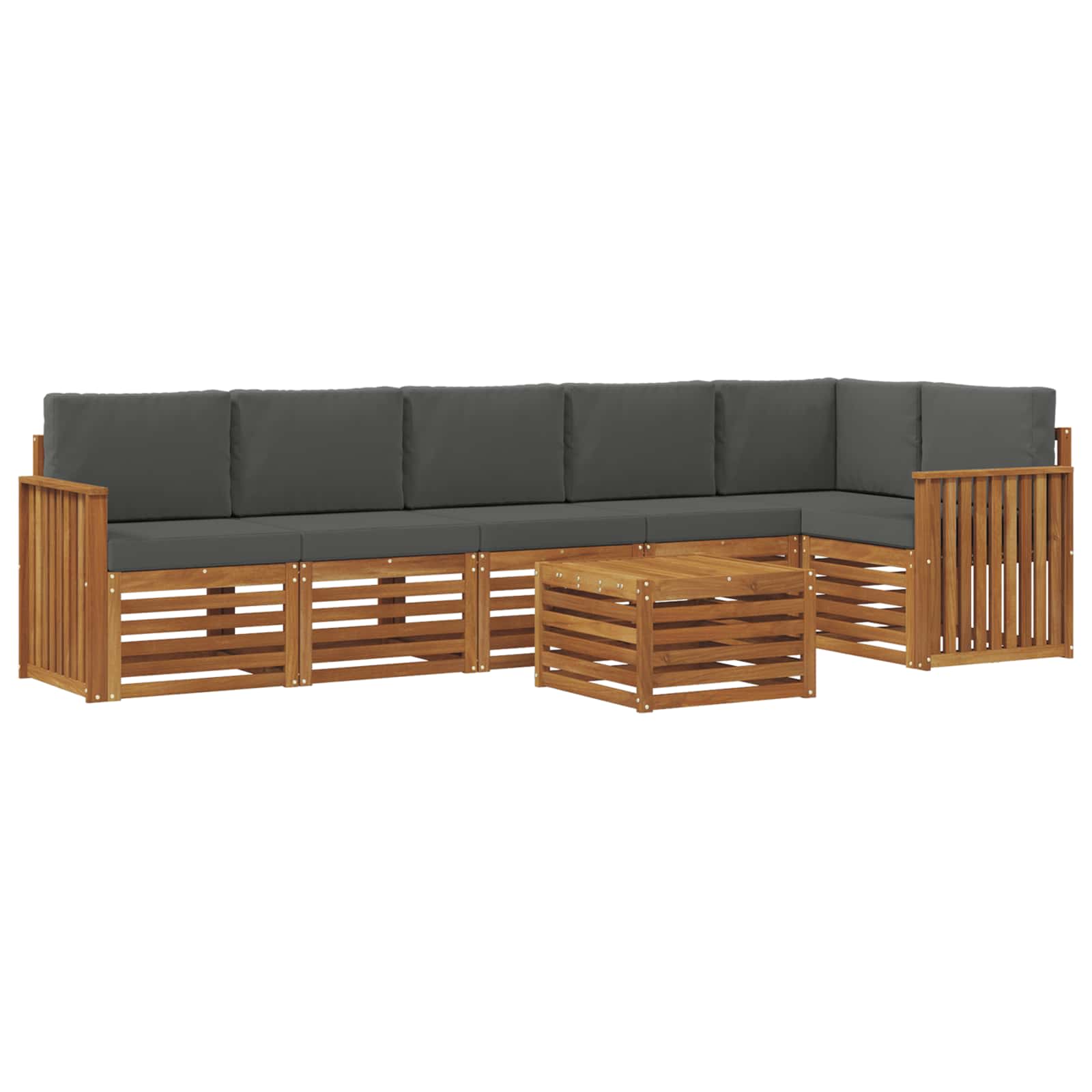 Hoekbank Set 7 pcs Natuurlijk en Antraciet Massief Acaciahout is nu te koop bij PeponiXL, paradijselijk wonen!